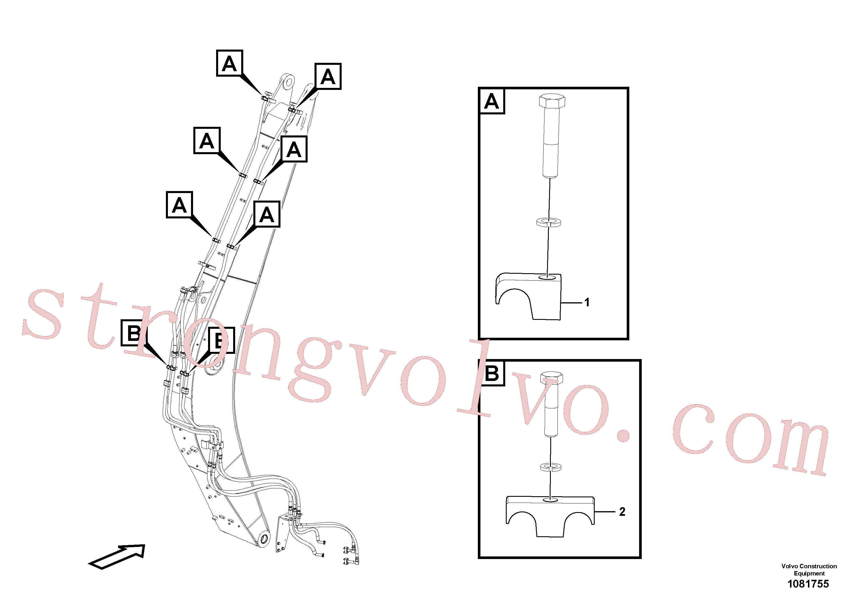 VOE14881235 Volvo Hidráulica de serviço, cilindro do braço de afundamento na lança.(1081755 Montagem)