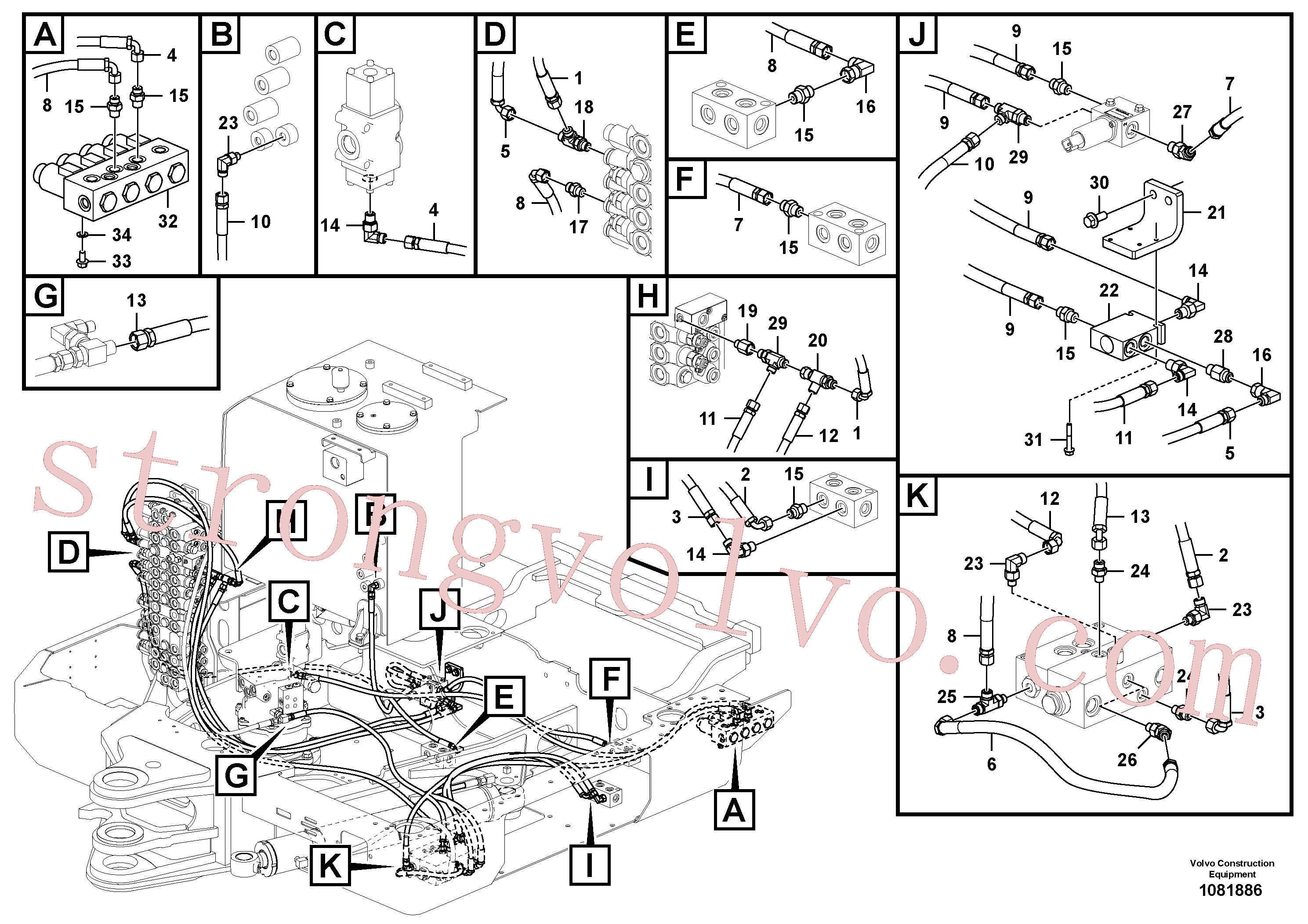 VOE14587172 Volvo Sistema servomotor, martelo e corte(1081886 Montagem)