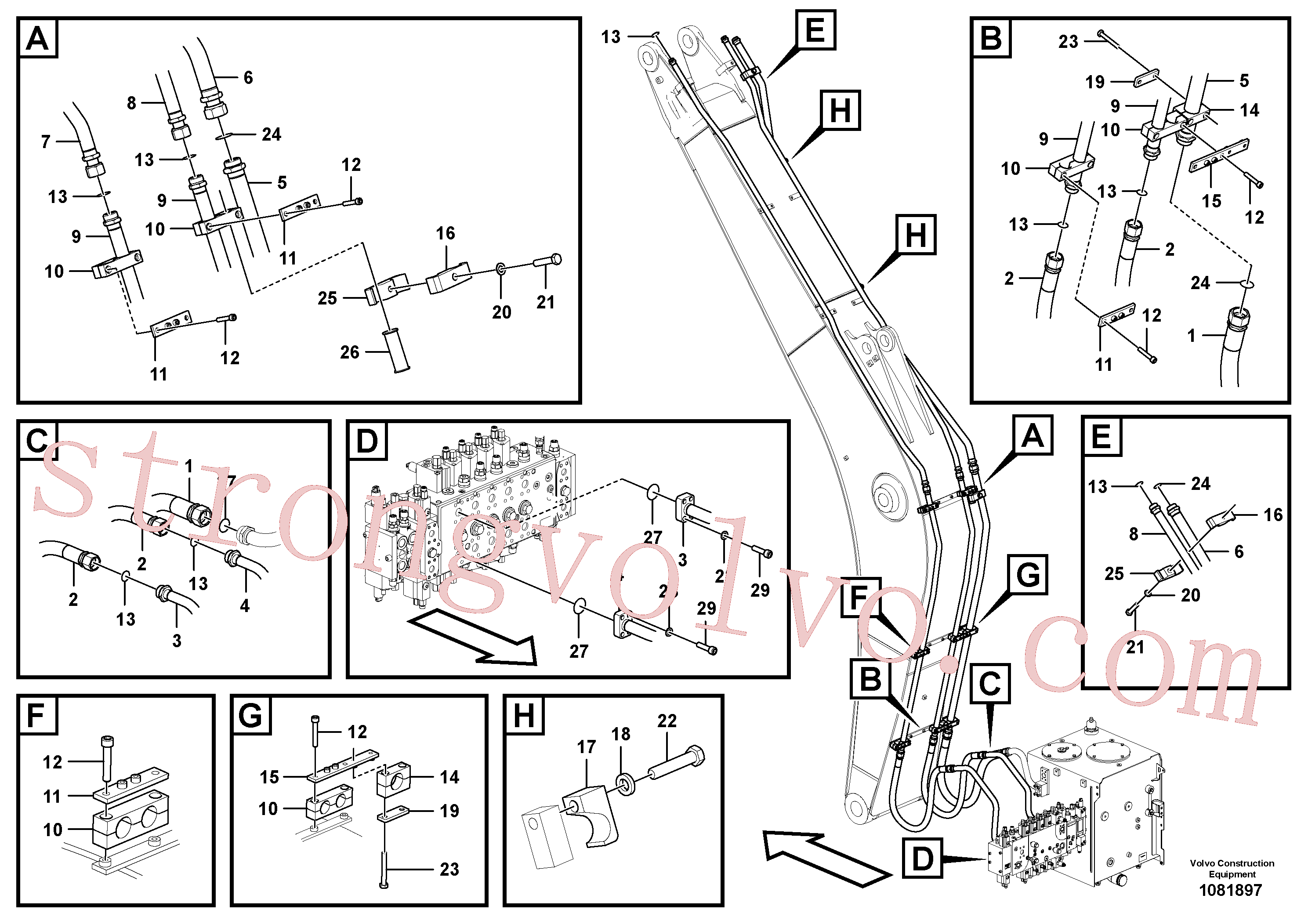 VOE991690 Volvo Hidráulica de serviço, martelo e cortador para lança(1081897 Montagem)