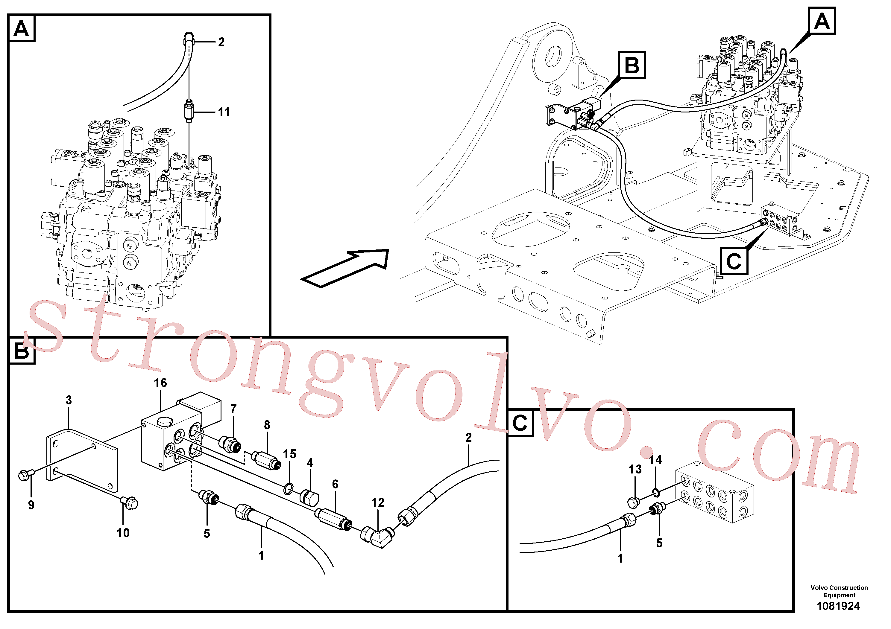 VOE937518 Volvo Hidráulica de serviço, encaixe rápido na estrutura superior(1081924 Montagem)