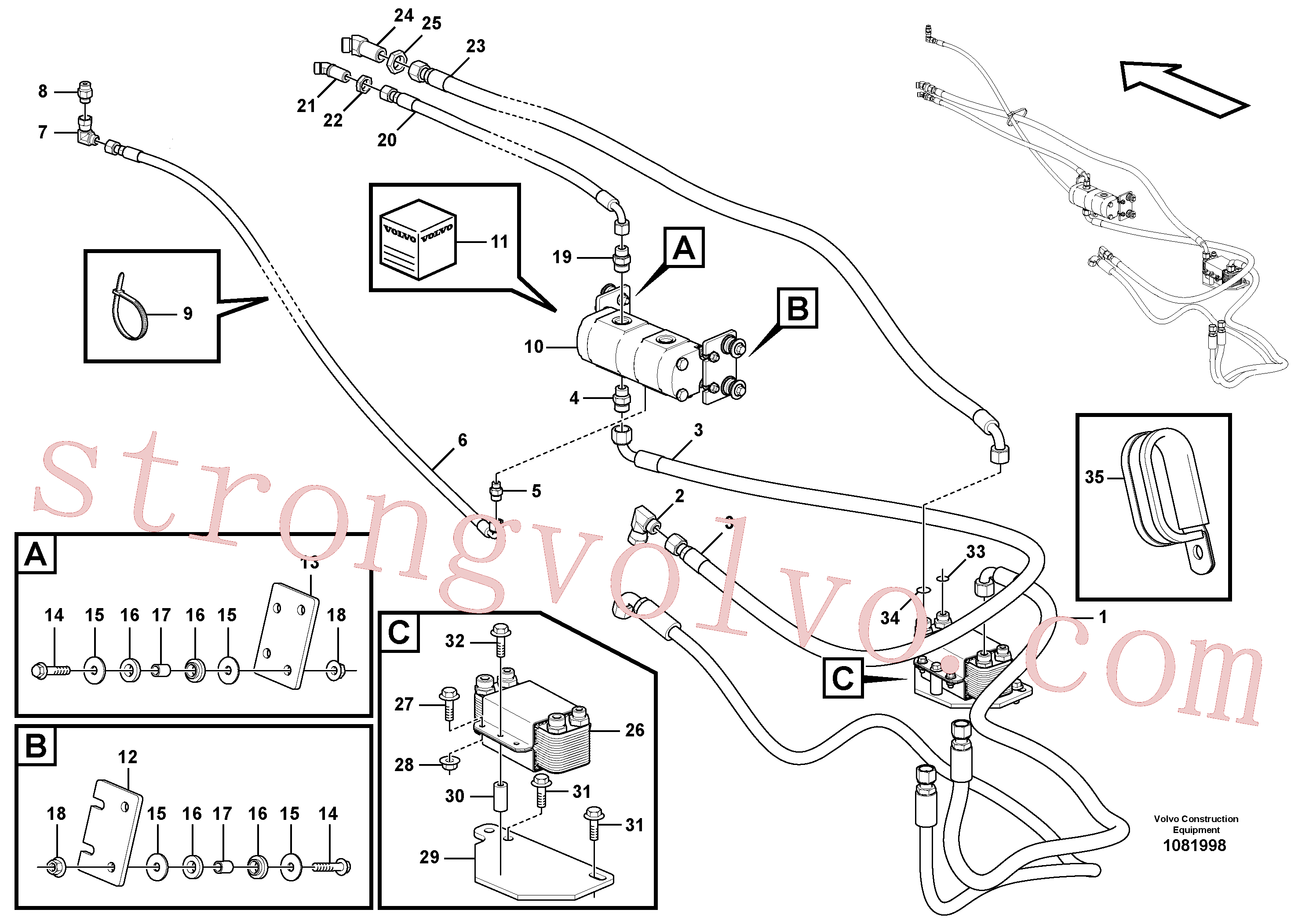 VOE937096 Volvo Refrigerador de óleo, atrás, circuito do motor.(1081998 Montagem)