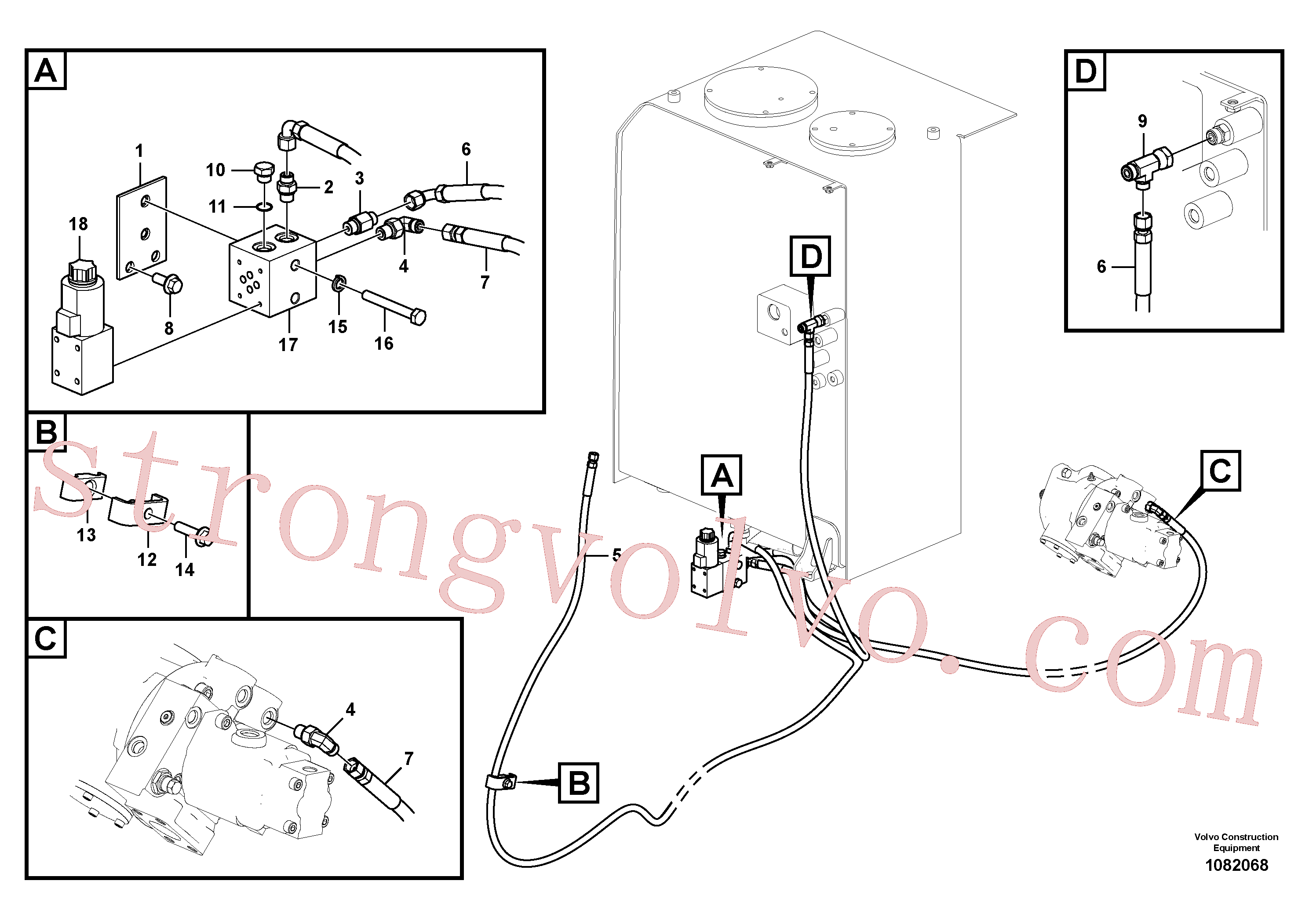 VOE15175246 Volvo Hidráulica de serviço, encaixe rápido na estrutura superior(1082068 Montagem)