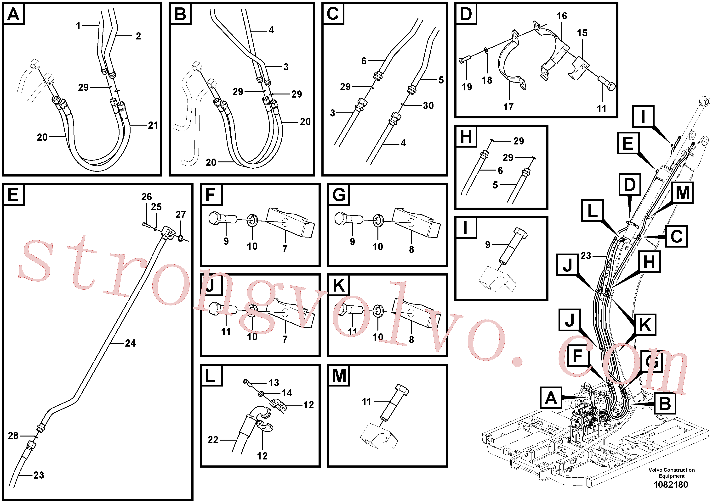 VOE14578627 Volvo Hidráulica de serviço, cilindro do braço de afundamento na lança.(1082180 Montagem)