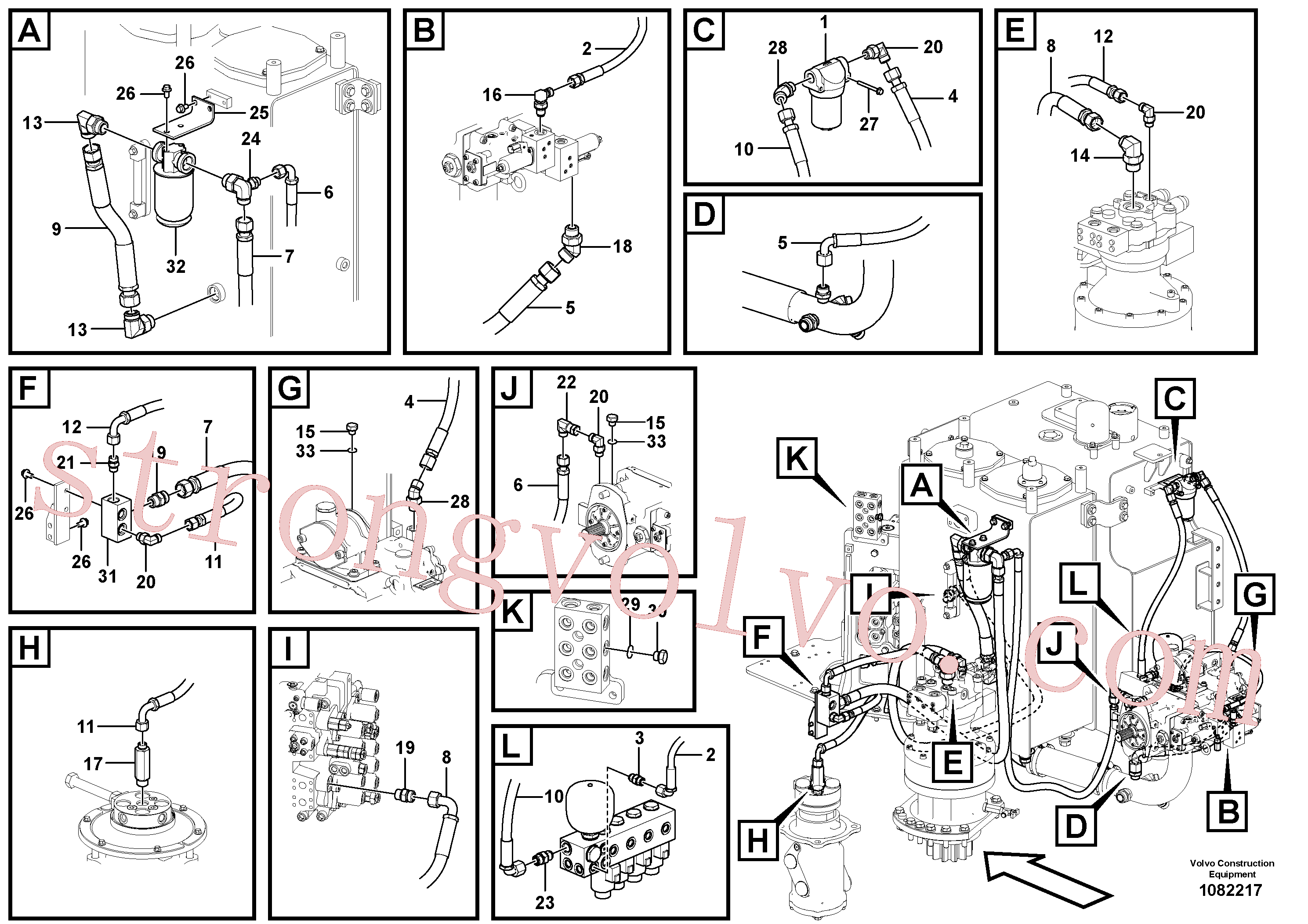 VOE14688862 Volvo Sistema servomotor, suporte do filtro e tubagem da bomba(1082217 Montagem)