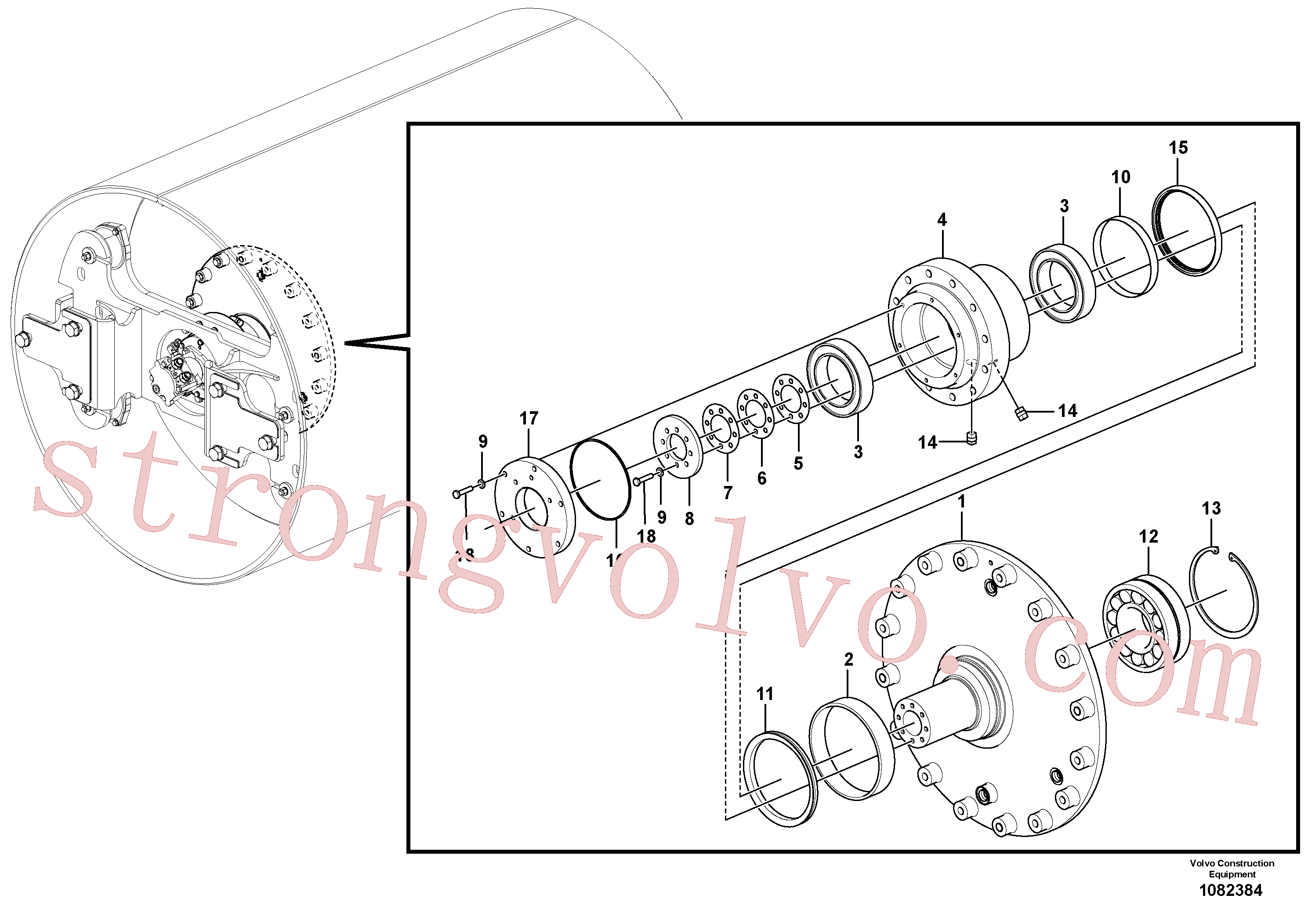 VOE992564 Volvo Conjunto do alojamento do rolamento(1082384 Montagem)