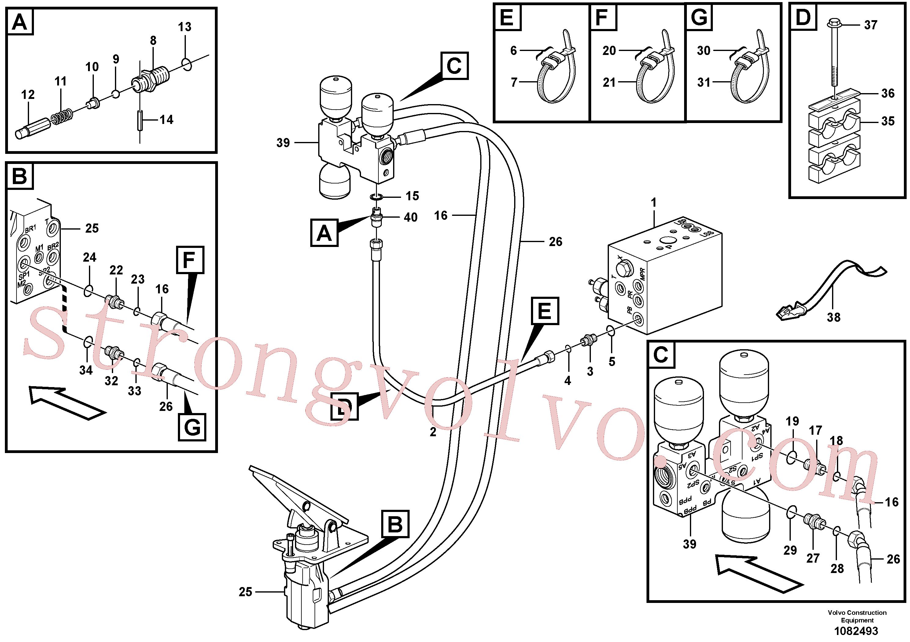 VOE938216 Volvo Linha do travão, corpo da válvula - acumuladores - acumulador - válvula do travão do pé(1082493 Montagem)