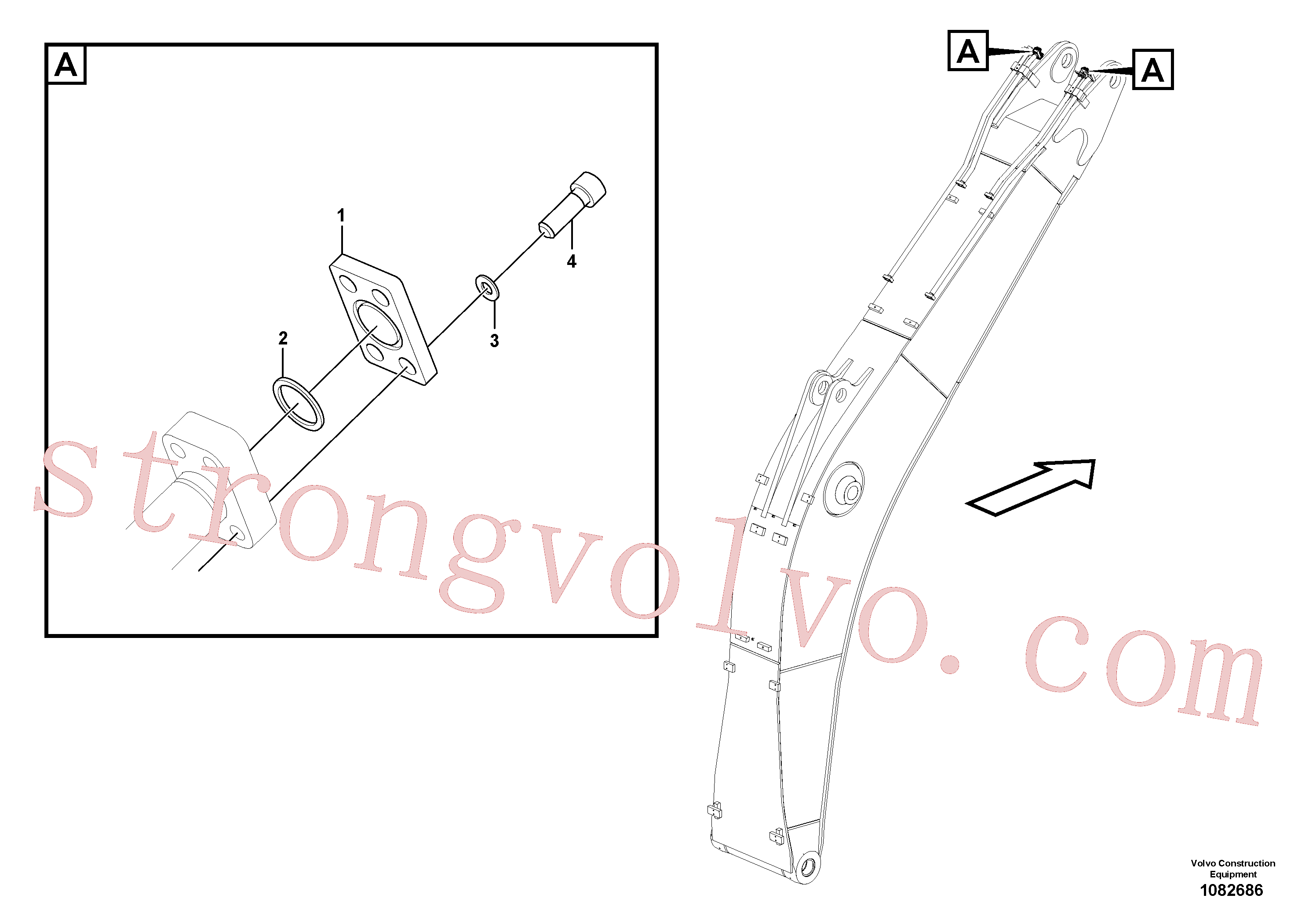 VOE14531121 Volvo Hidráulica de serviço, cilindro do braço de afundamento na lança.(1082686 Montagem)