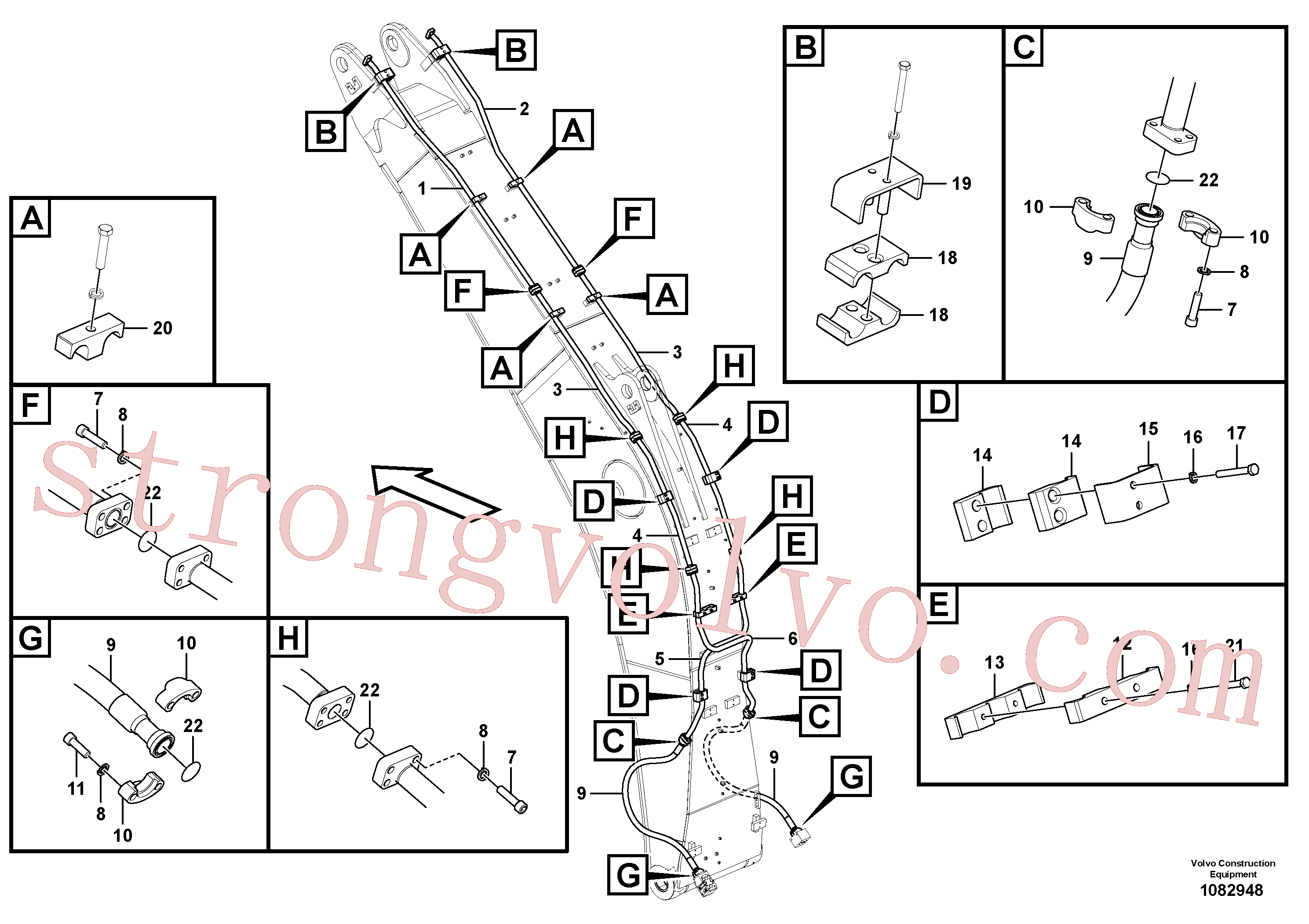 SA9011-21218 Volvo Hidráulica de serviço, martelo e cortador para lança(1082948 Montagem)