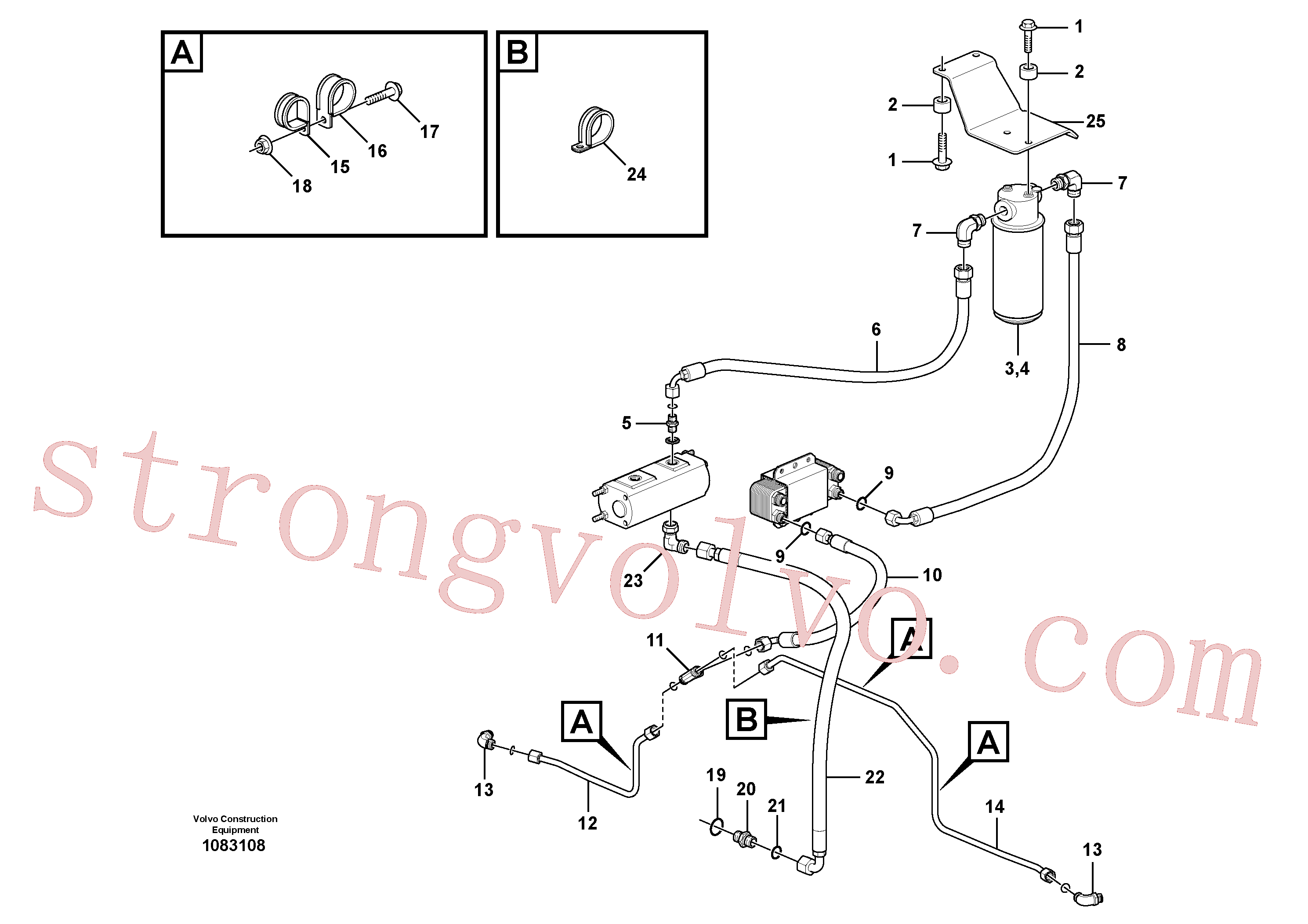 VOE15036413 Volvo Refrigerador de óleo, atrás, circuito da bomba.(1083108 Montagem)