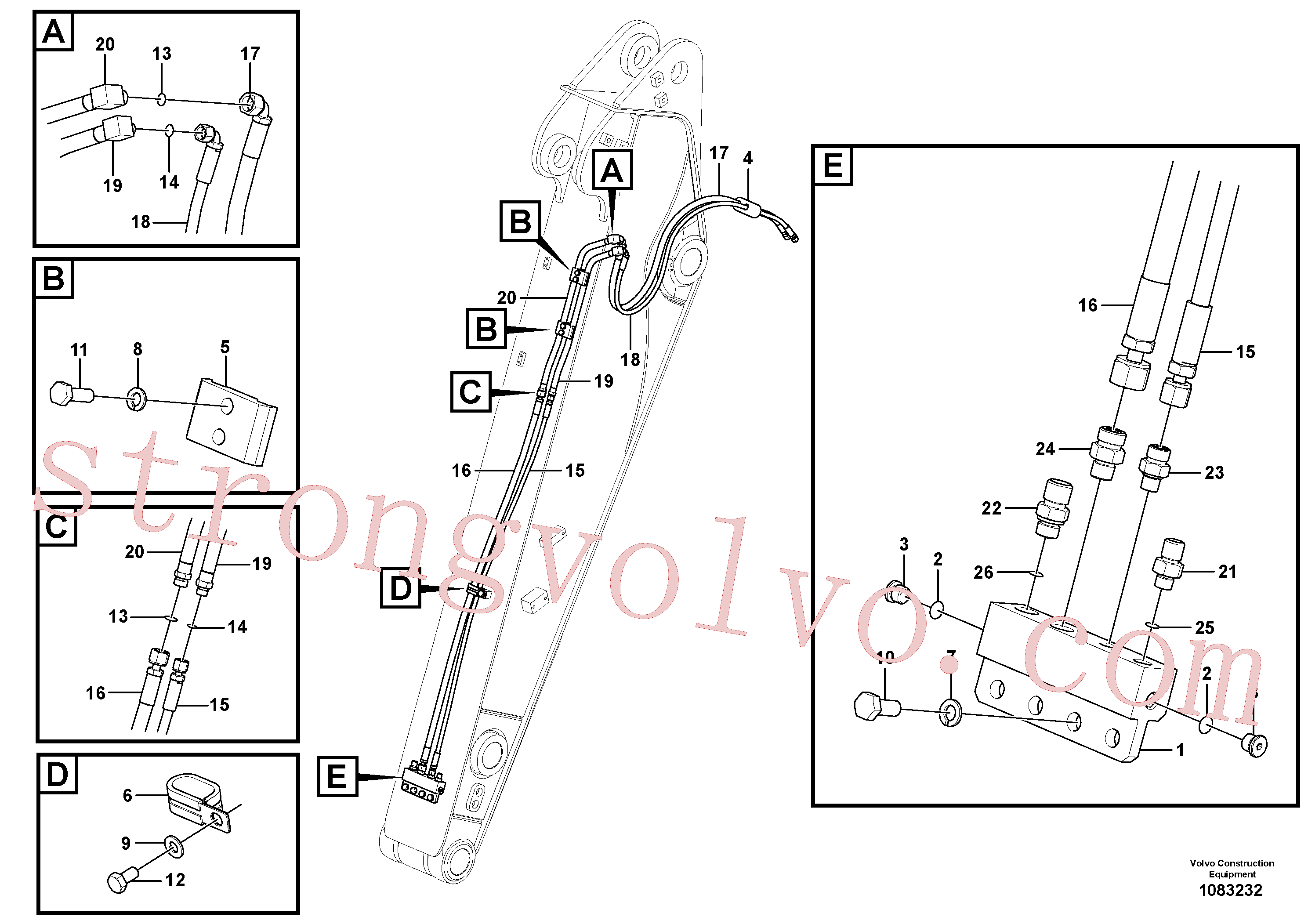 SA9412-31010 Volvo Hidráulica de serviço, encaixe rápido no braço de afundamento(1083232 Montagem)