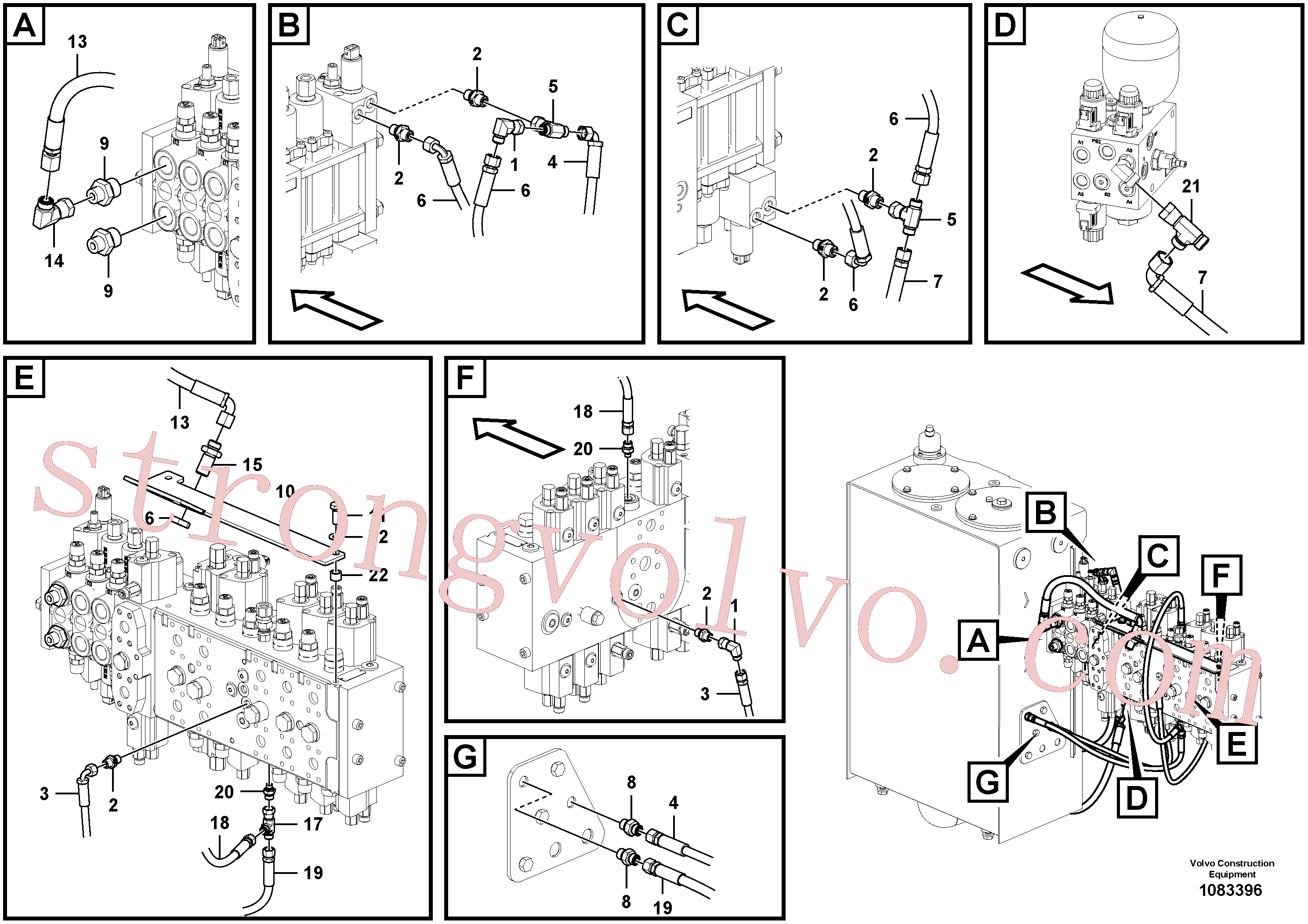 VOE936812 Volvo Sistema servomotor, tubagem da válvula de comando(1083396 Montagem)