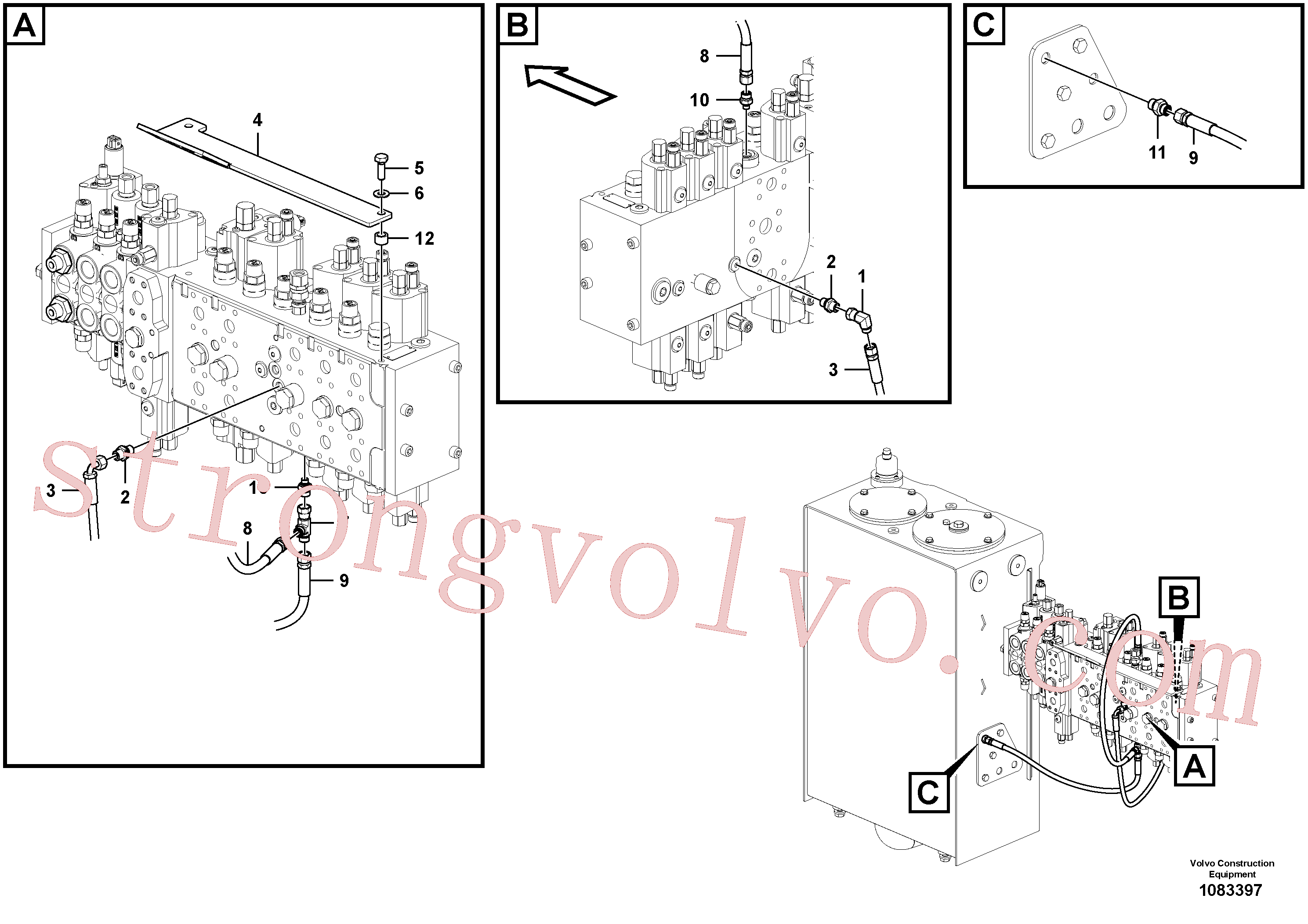 VOE937108 Volvo Sistema servomotor, tubagem da válvula de comando(1083397 Montagem)
