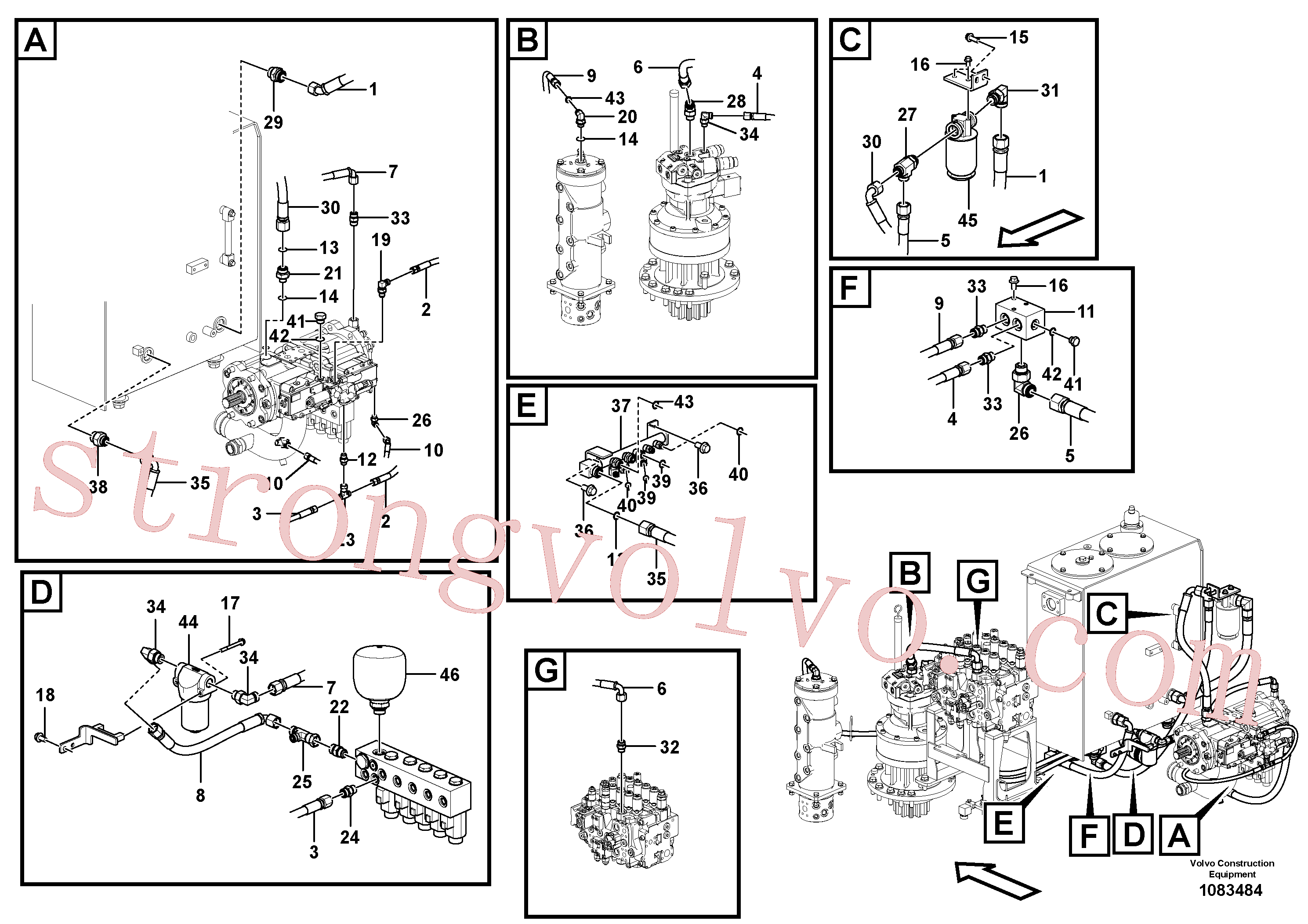 VOE14688862 Volvo Sistema servomotor, suporte do filtro e tubagem da bomba(1083484 Montagem)