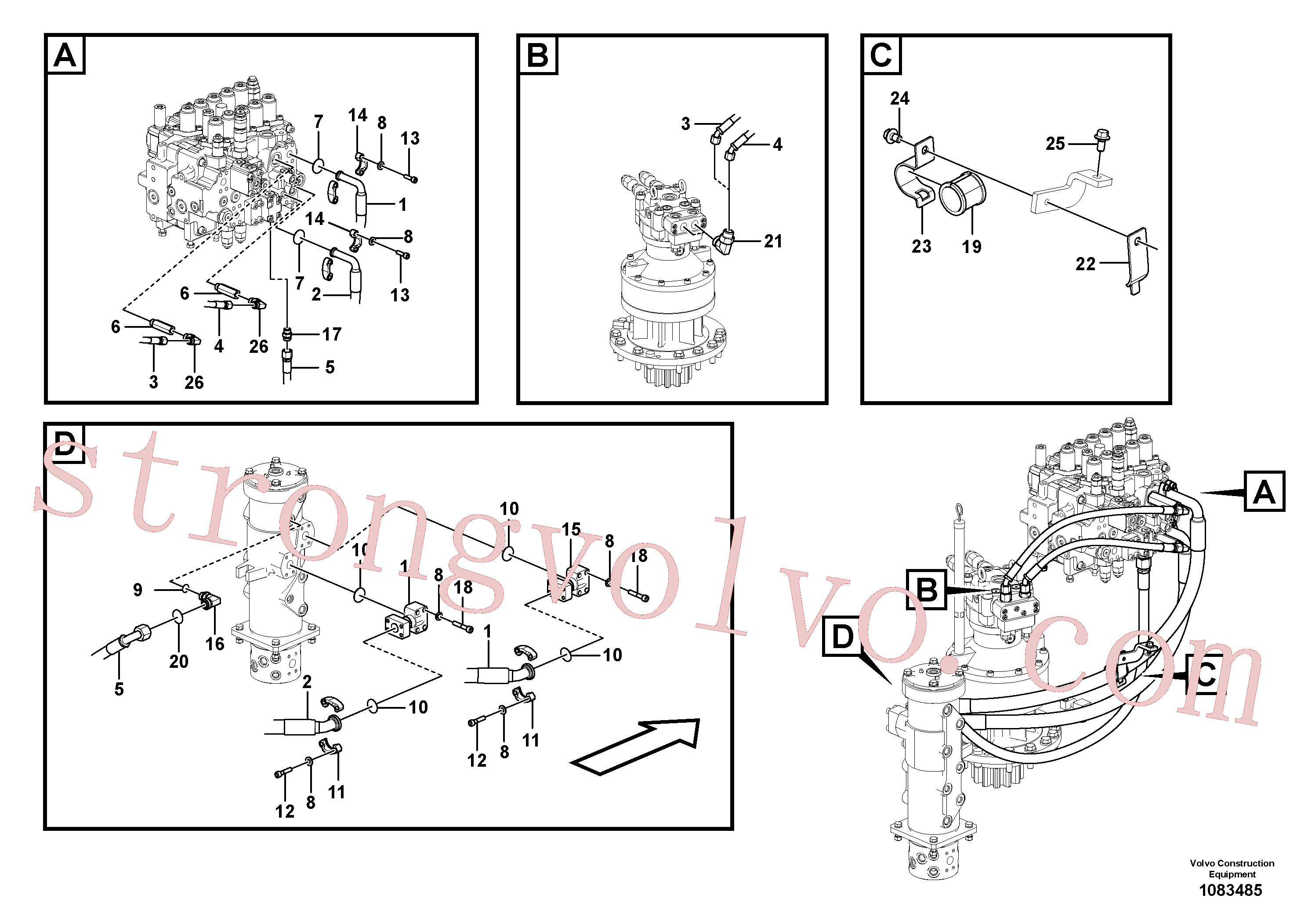 VOE937760 Volvo Linha da rótula, válvula de comando à rótula(1083485 Montagem)