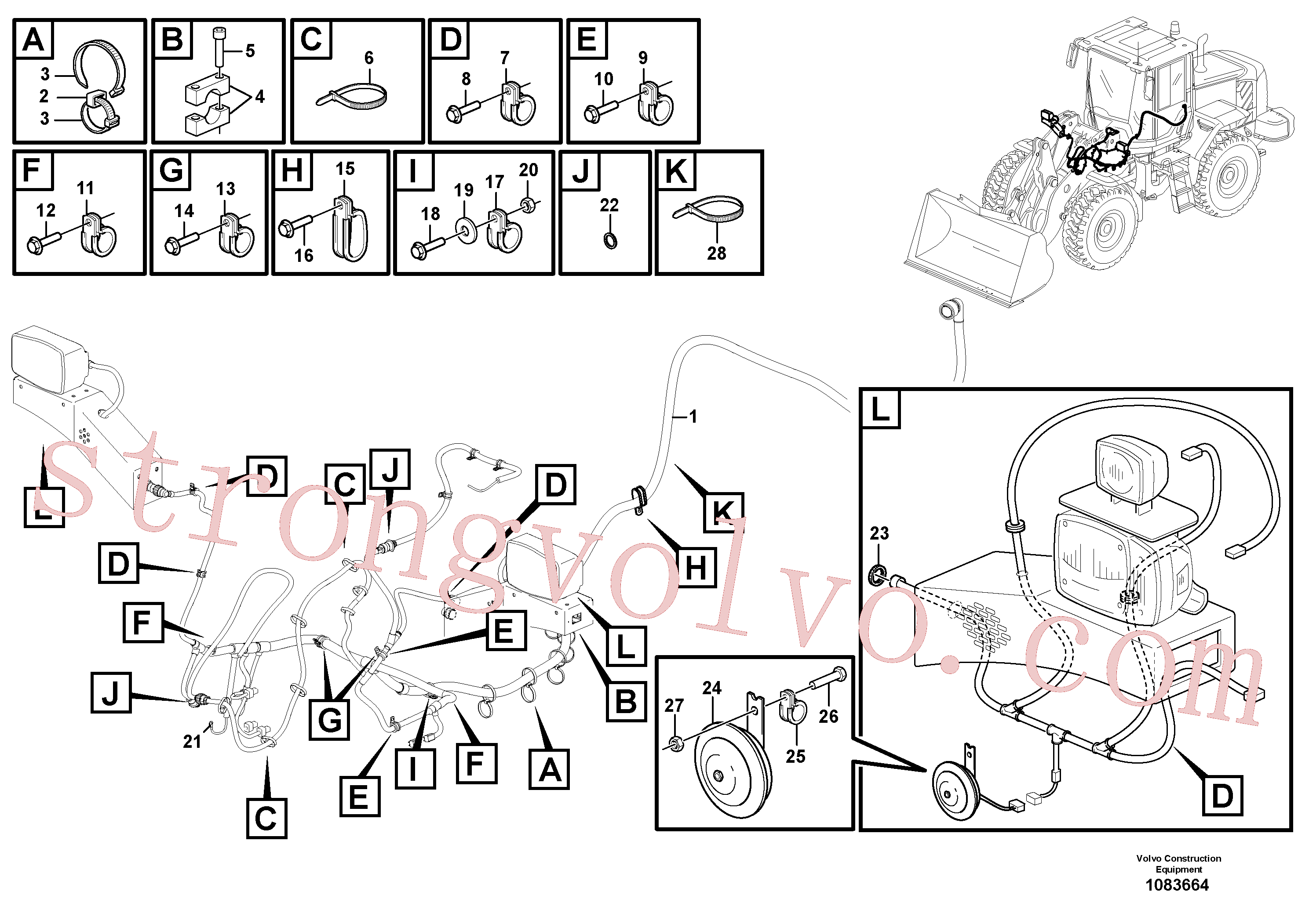 VOE11410603 Volvo Cablagem, dianteira(1083664 Montagem)