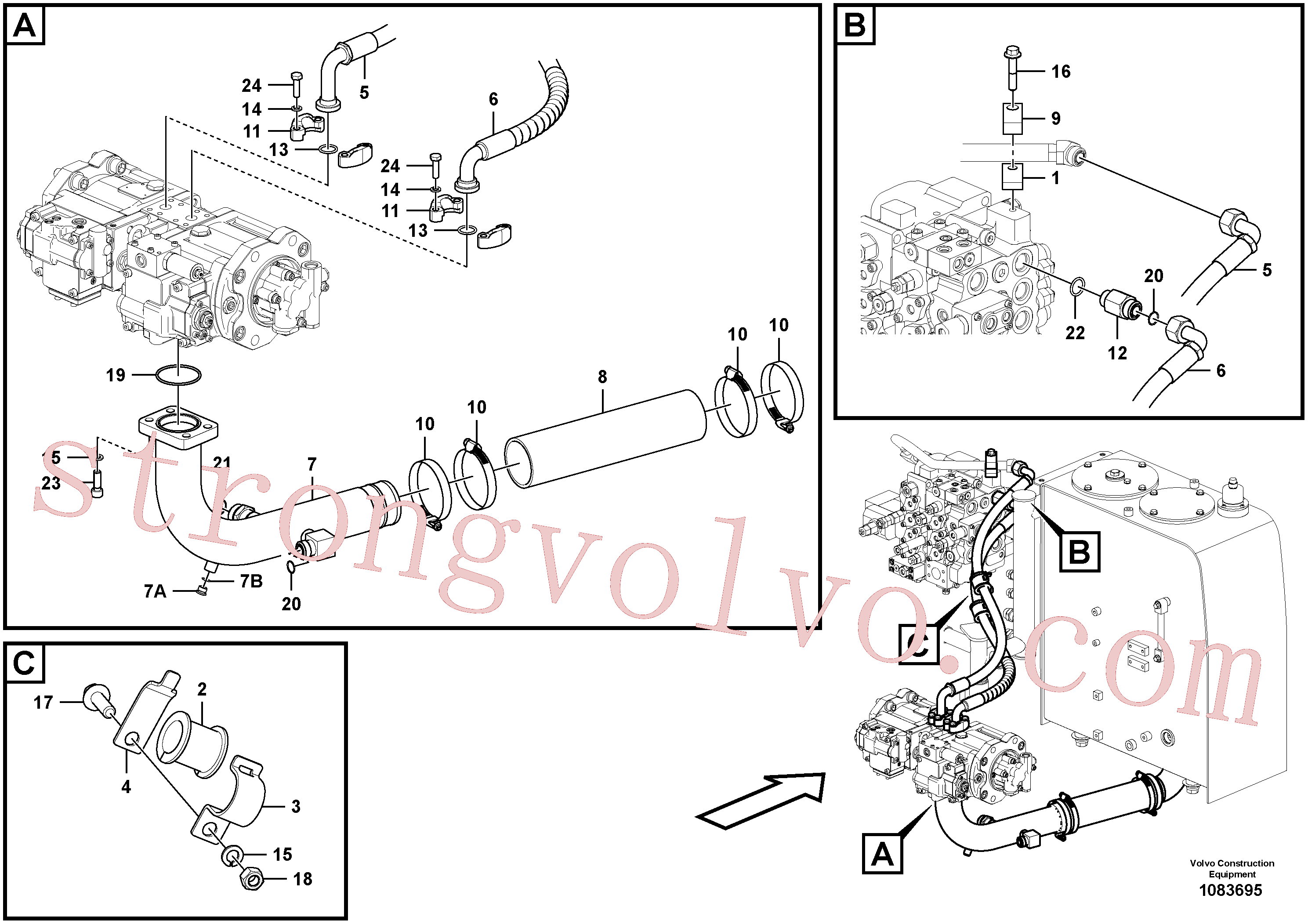 VOE14531080 Volvo Sistema hidráulico, tanque hidráulico para a bomba hidráulica(1083695 Montagem)