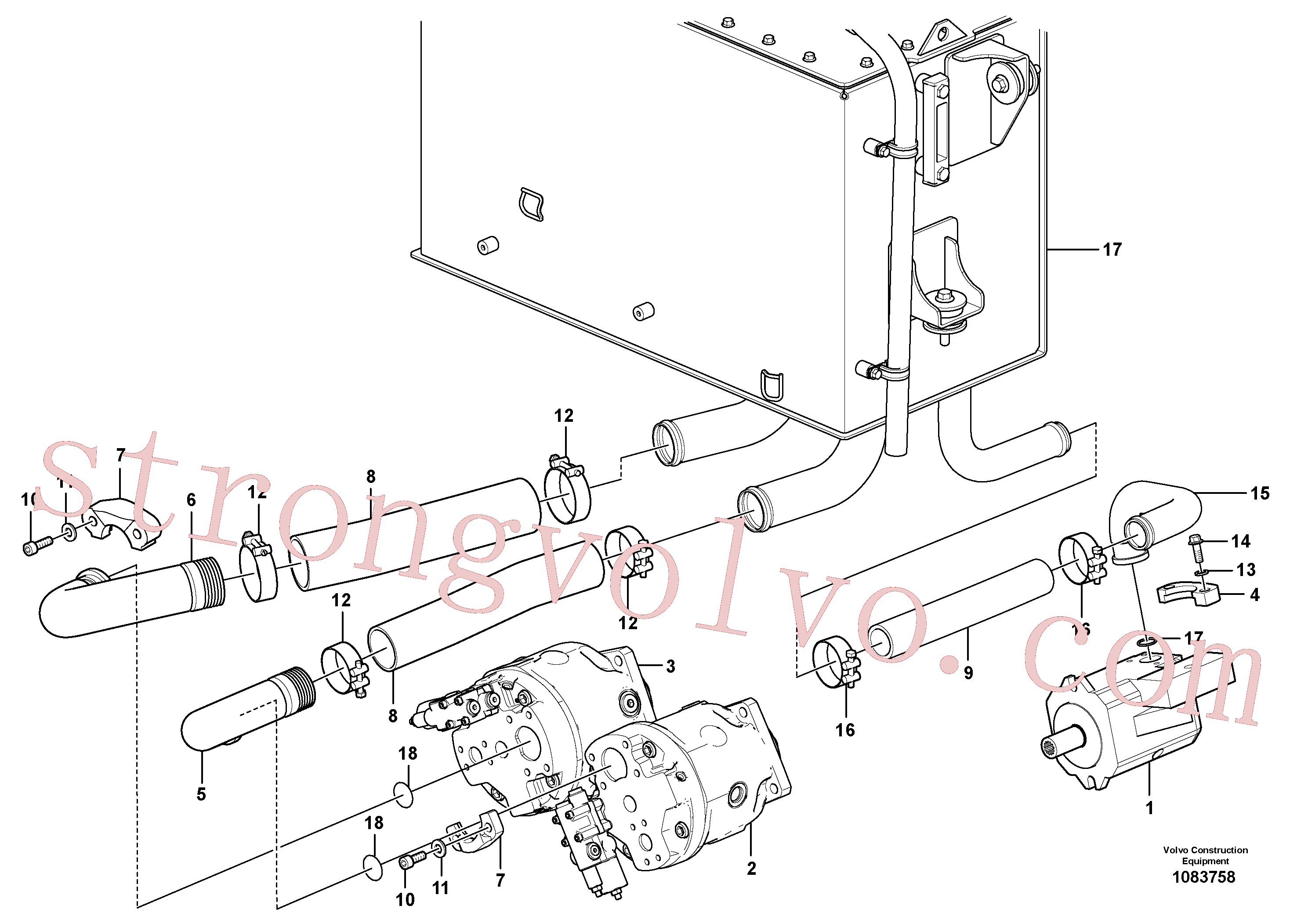 VOE936621 Volvo Linha de sucção, tanque - bomba(1083758 Montagem)