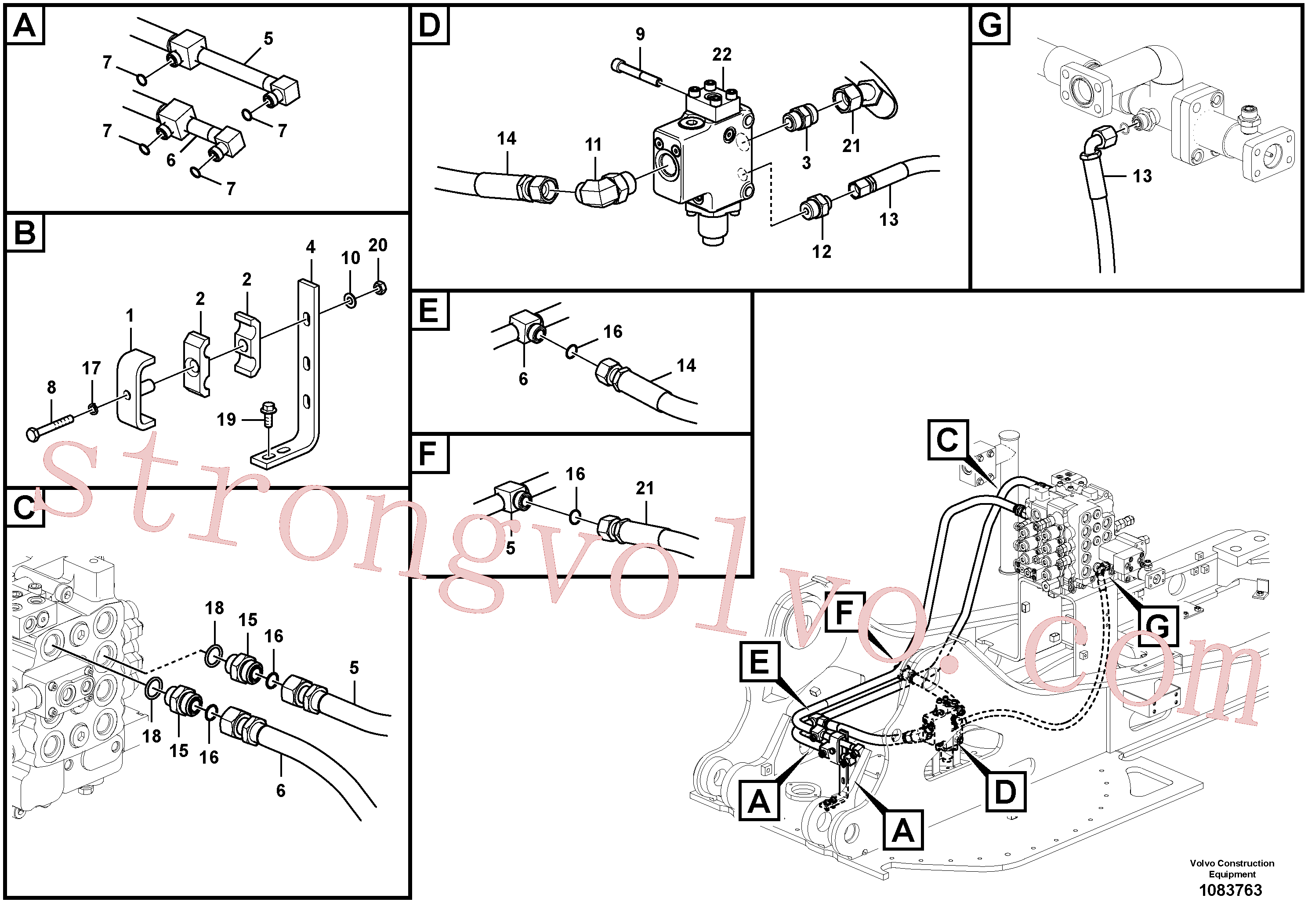 SA1142-03960 Volvo Sistema hidráulico, válvula de comando da lança e articulação(1083763 Montagem)
