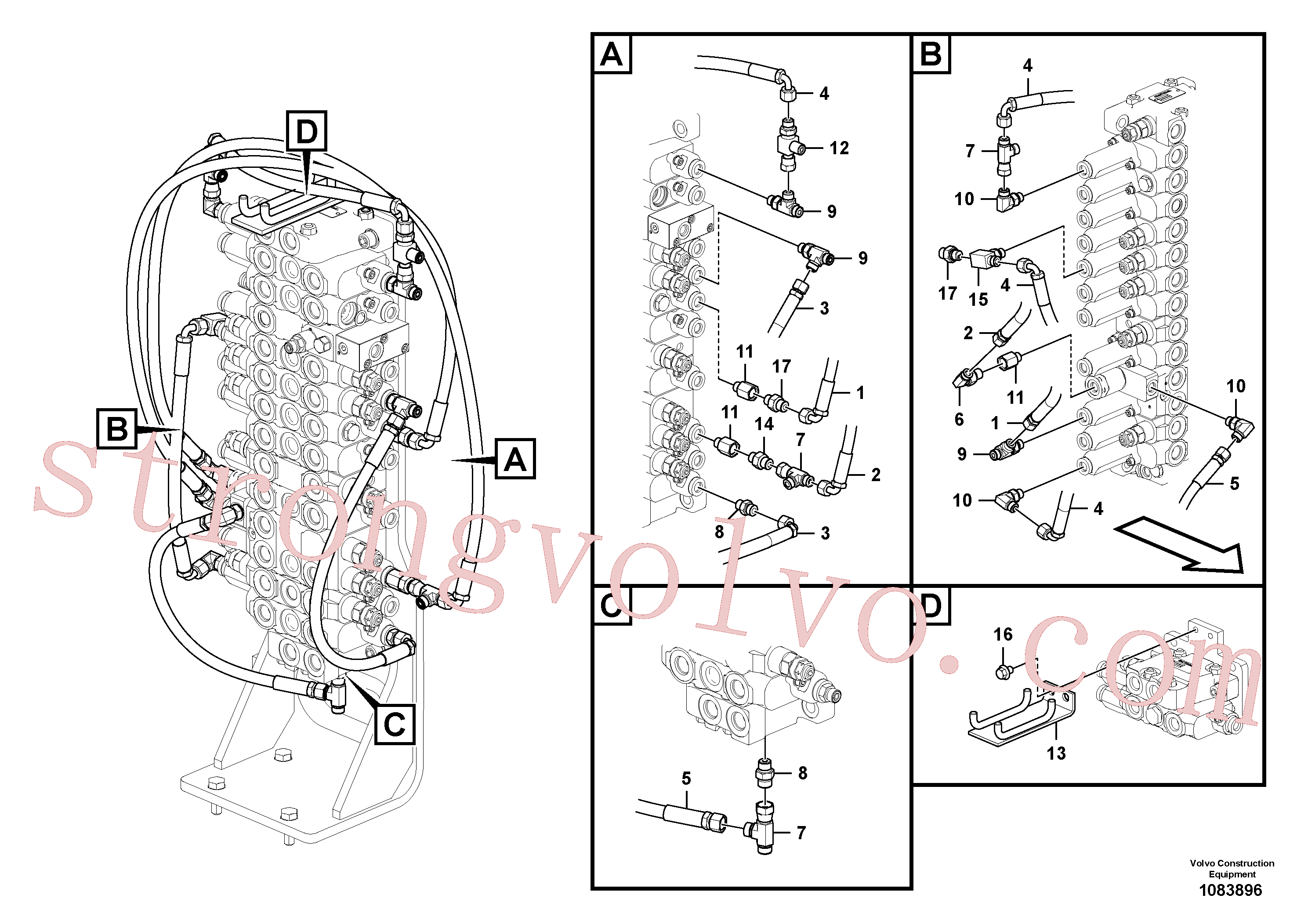 VOE14881688 Volvo Sistema servomotor, tubagem da válvula de comando(1083896 Montagem)