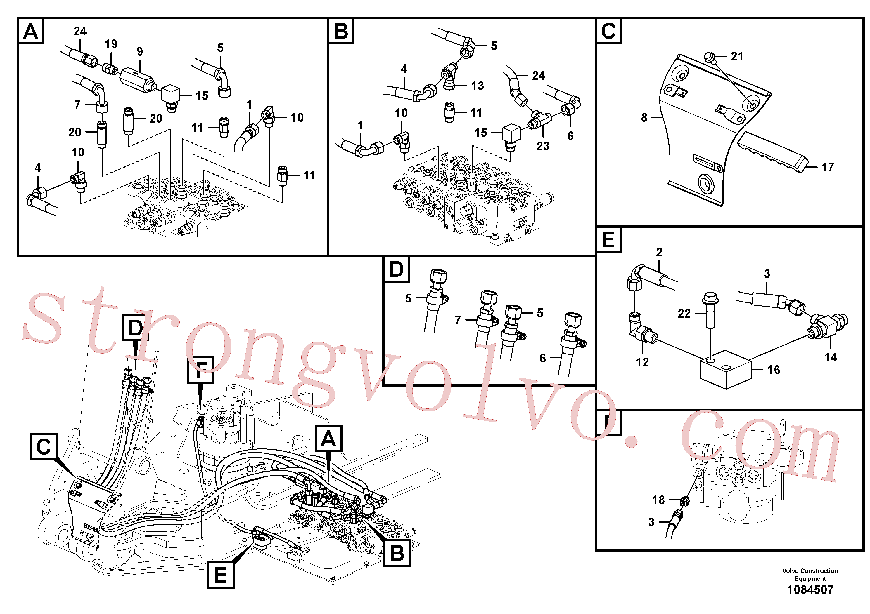 VOE15022993 Volvo Sistema hidráulico, válvula de comando da lança e articulação(1084507 Montagem)