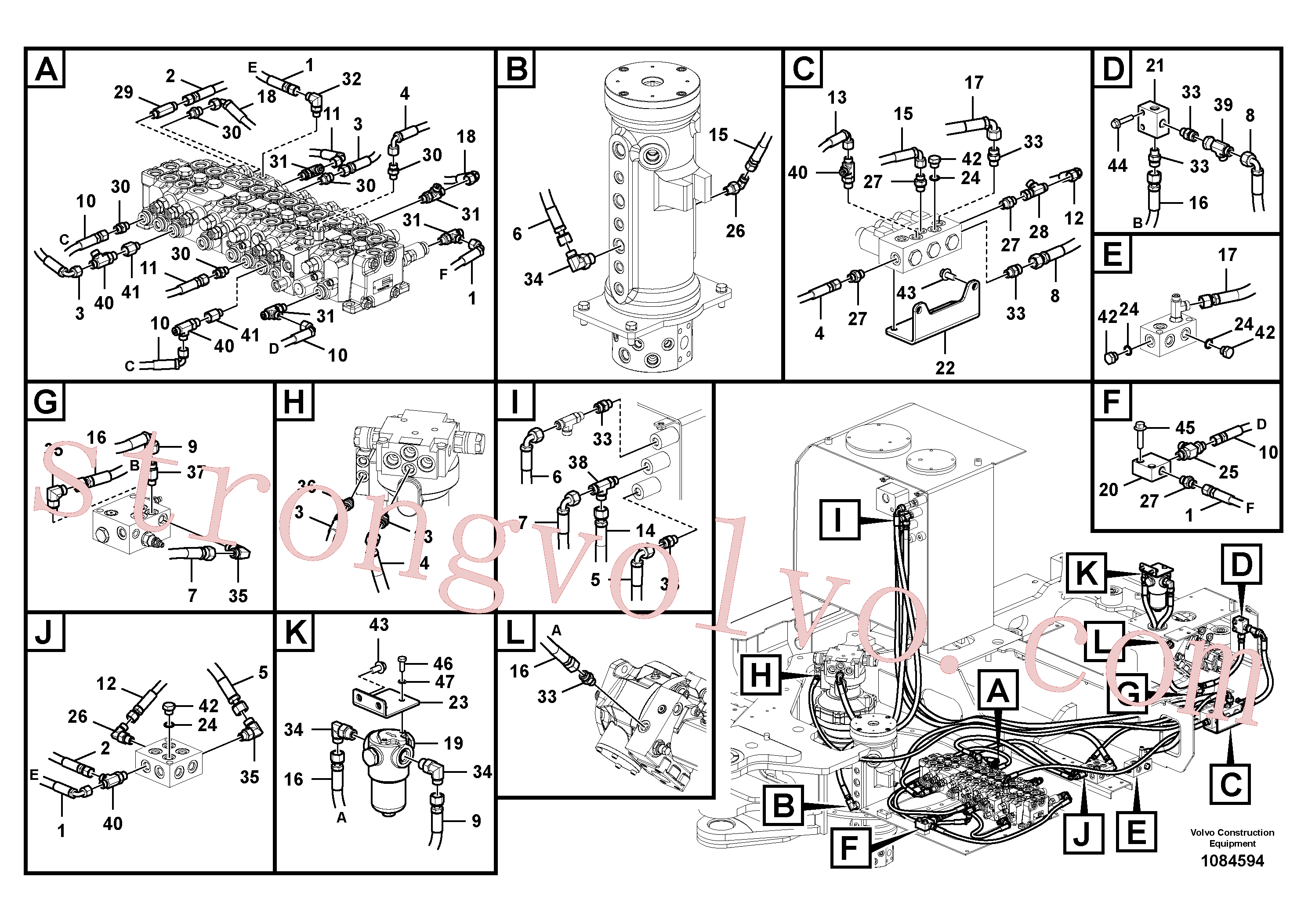 VOE14633902 Volvo Sistema servomotor, suporte do filtro e tubagem da bomba(1084594 Montagem)