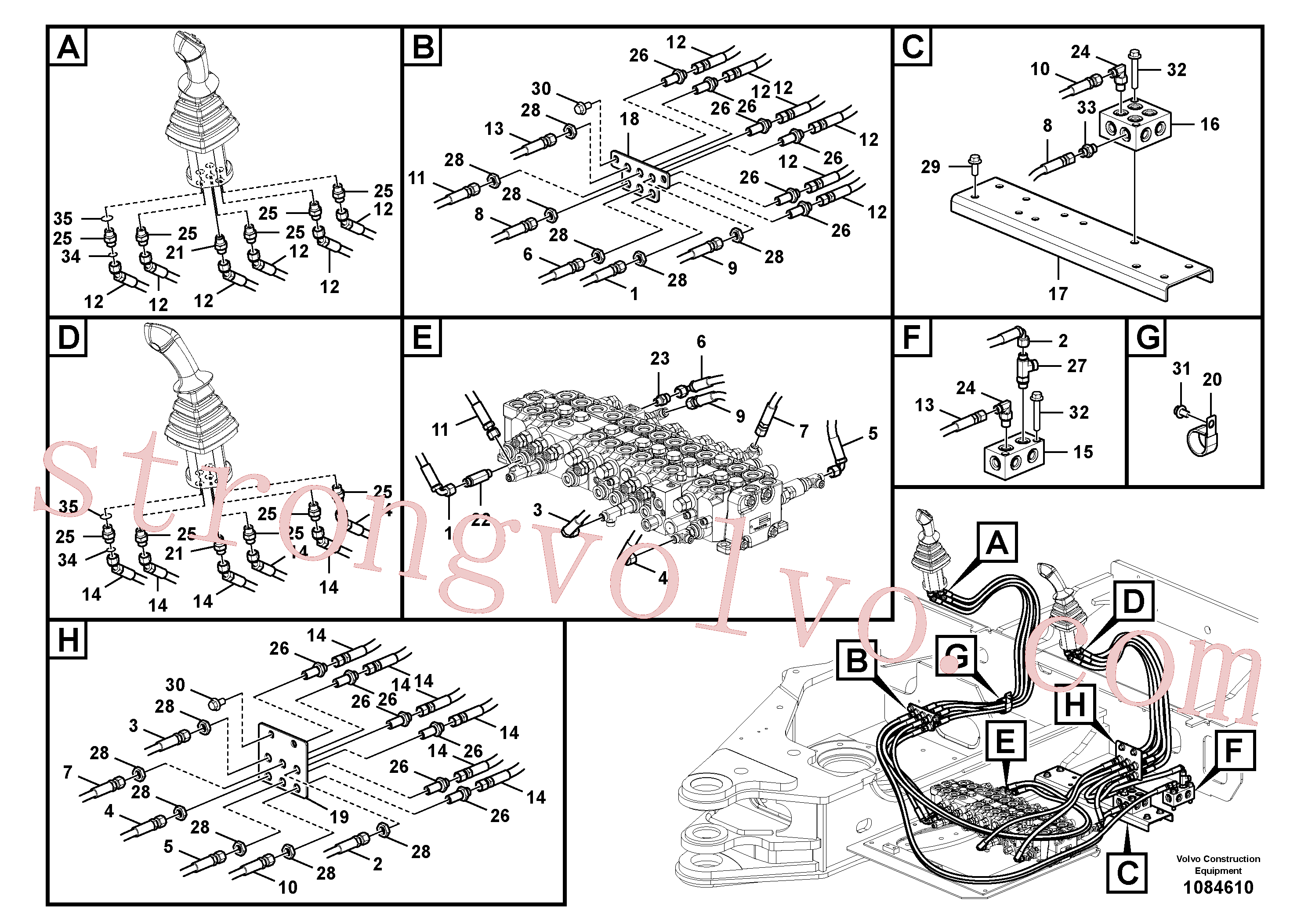 VOE15022993 Volvo Sistema servomotor, válvula de comando para válvula de comando à distância(1084610 Montagem)