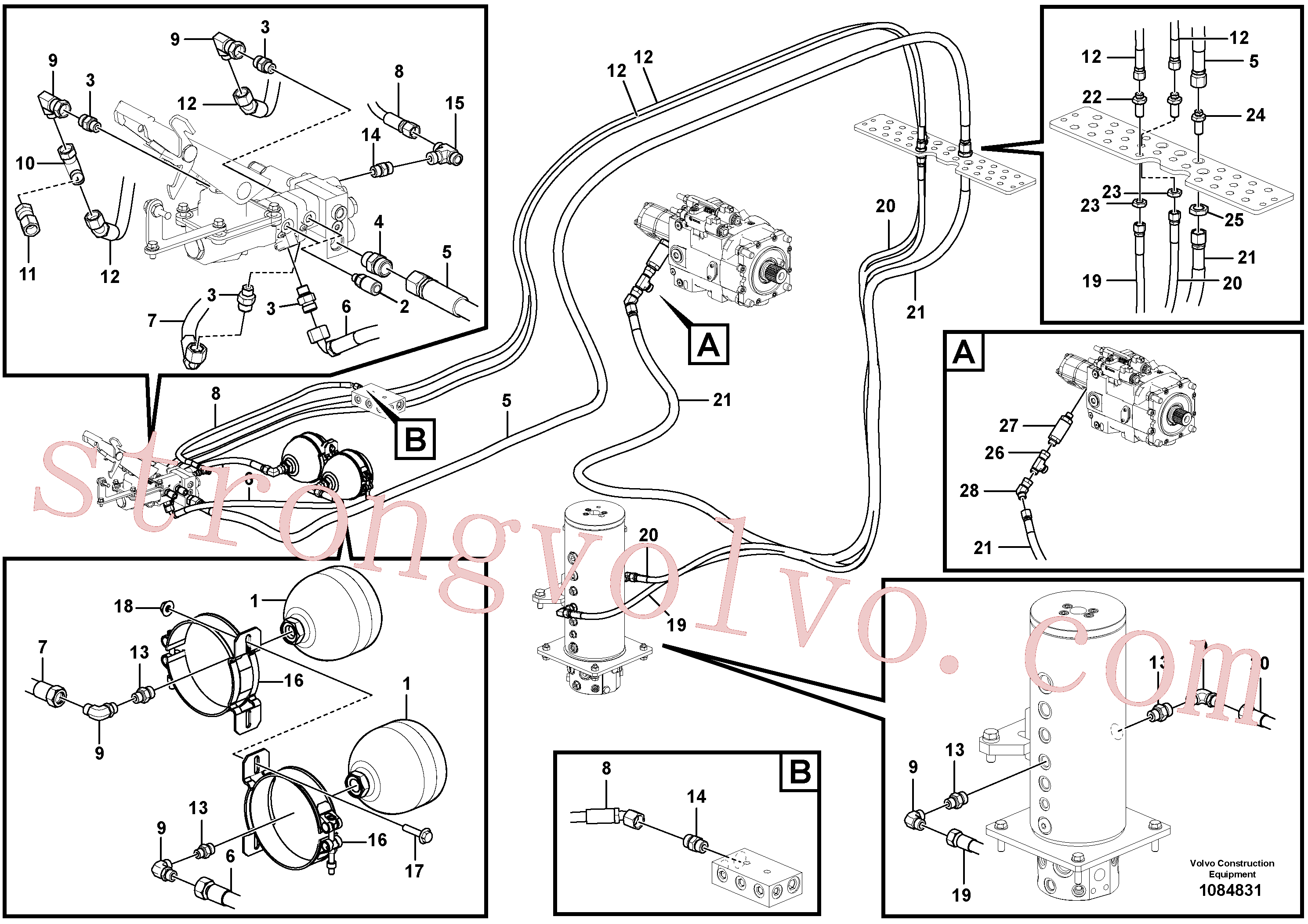 VOE936242 Volvo Sistema hidráulico, linha de travão superior(1084831 Montagem)
