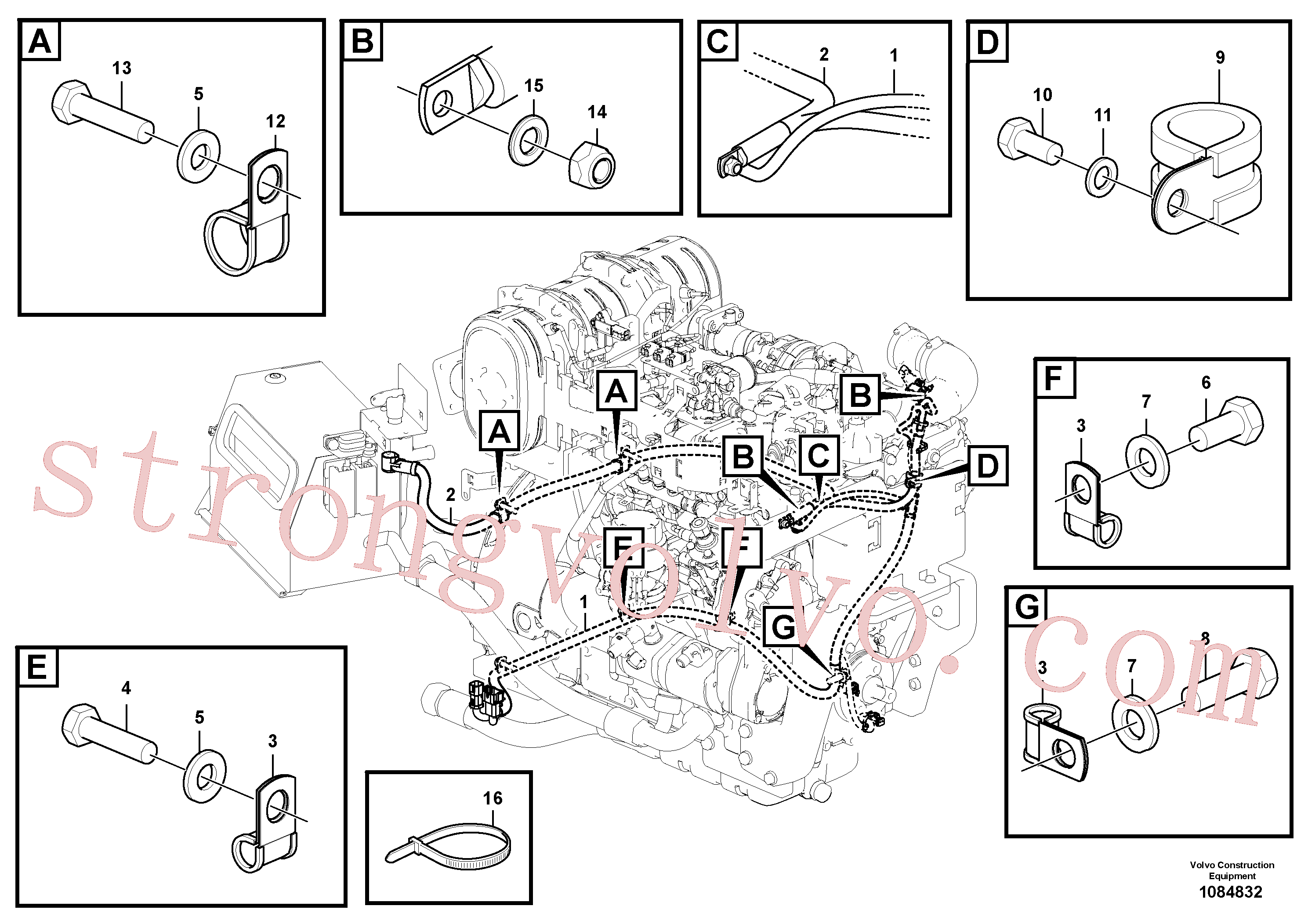 VOE955560 Volvo Cablagem, motor(1084832 Montagem)