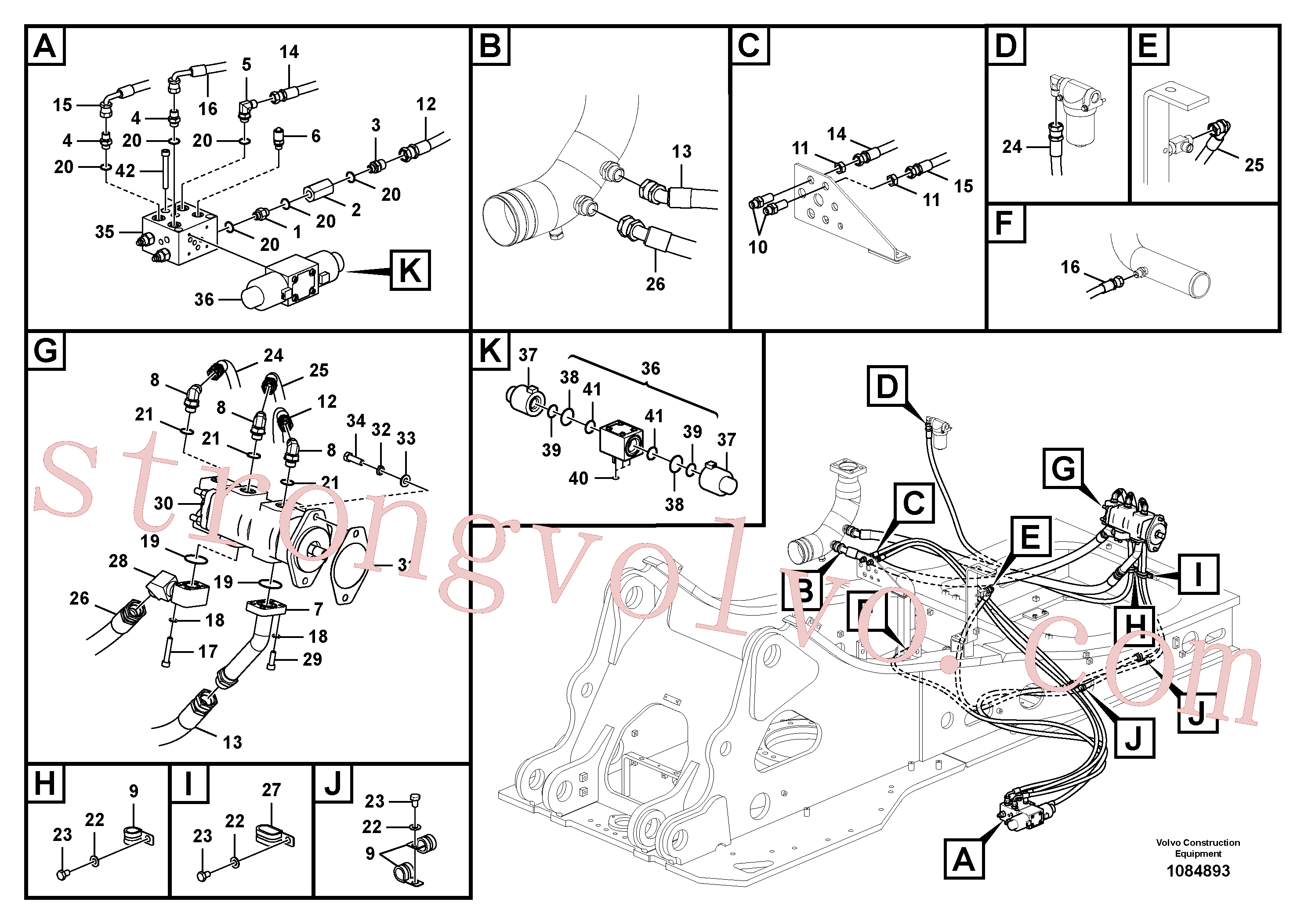 SA9451-04472 Volvo Hidráulica de serviço, inclinação e rotor na estrutura superior(1084893 Montagem)