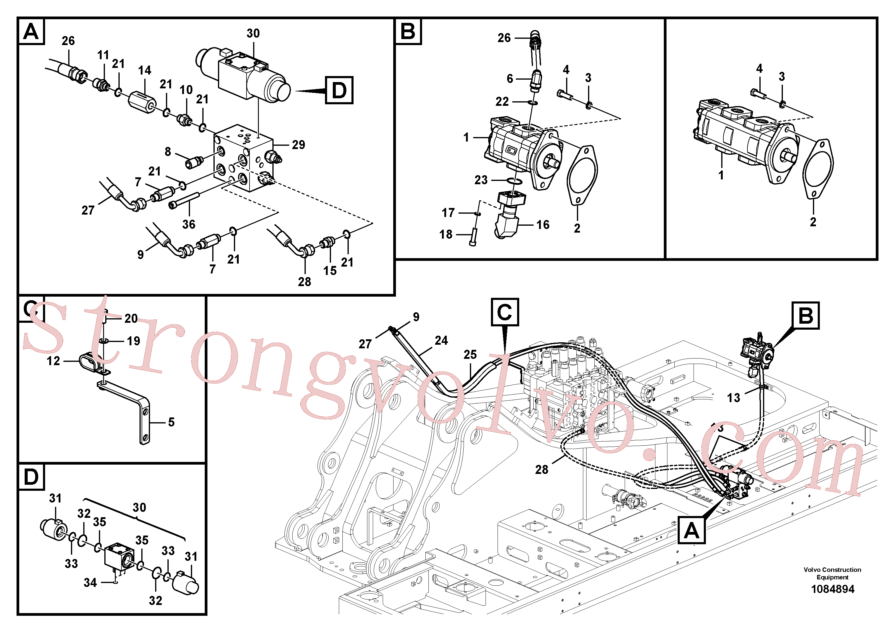 VOE14555282 Volvo Hidráulica de serviço, inclinação e rotor na estrutura superior(1084894 Montagem)