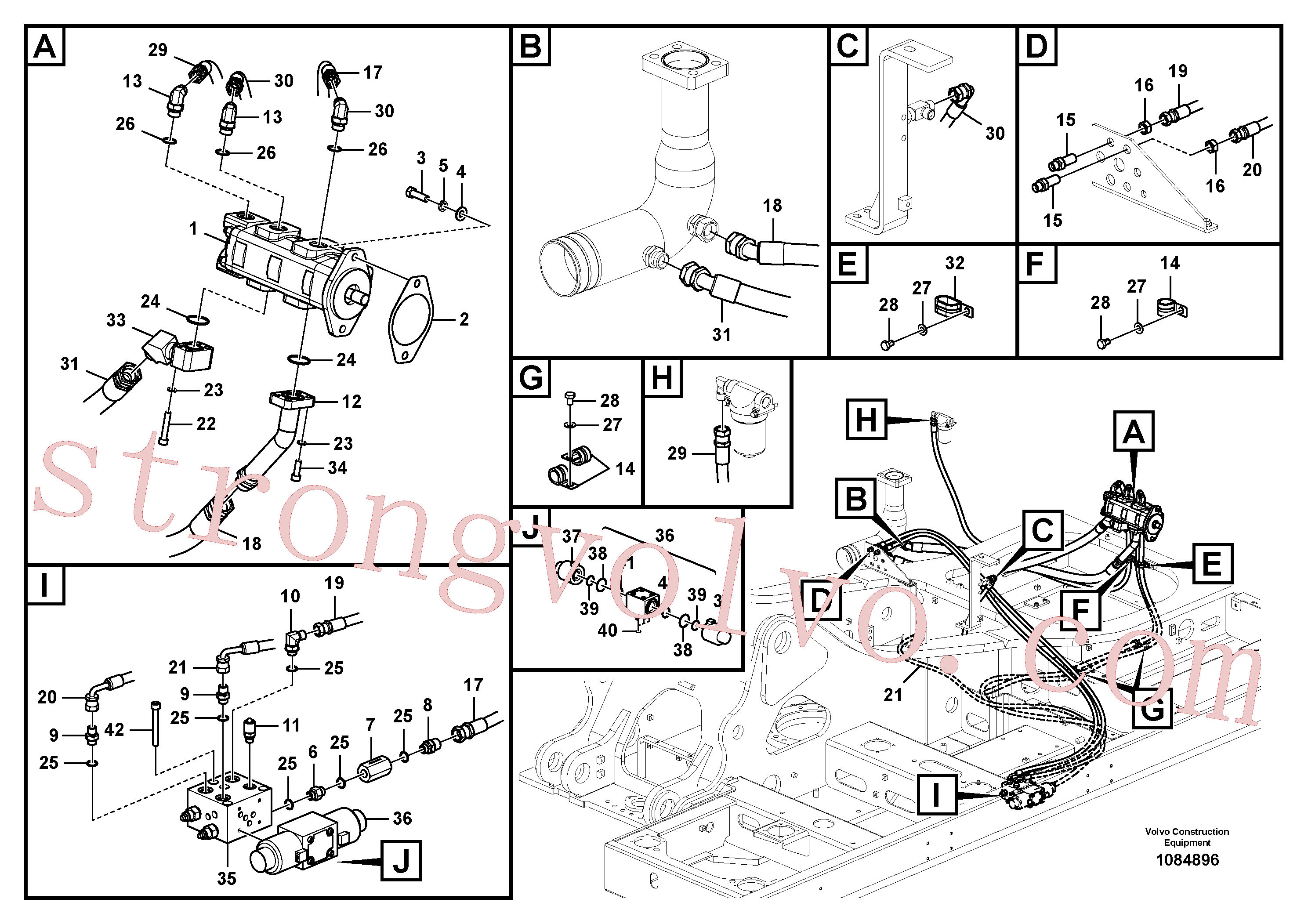 SA9451-04472 Volvo Hidráulica de serviço, inclinação e rotor na estrutura superior(1084896 Montagem)