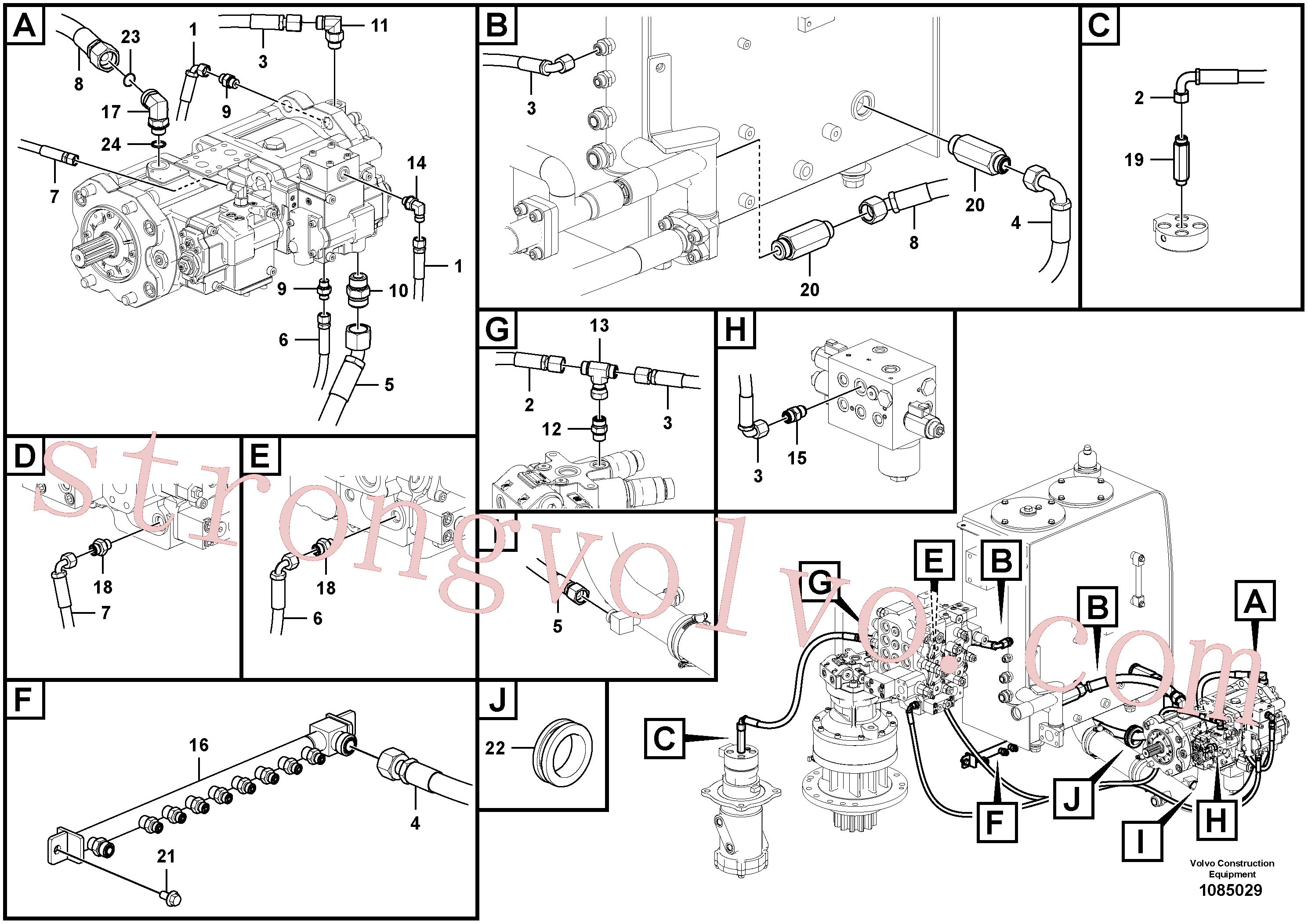 VOE14672198 Volvo Sistema servomotor, suporte do filtro e tubagem da bomba(1085029 Montagem)