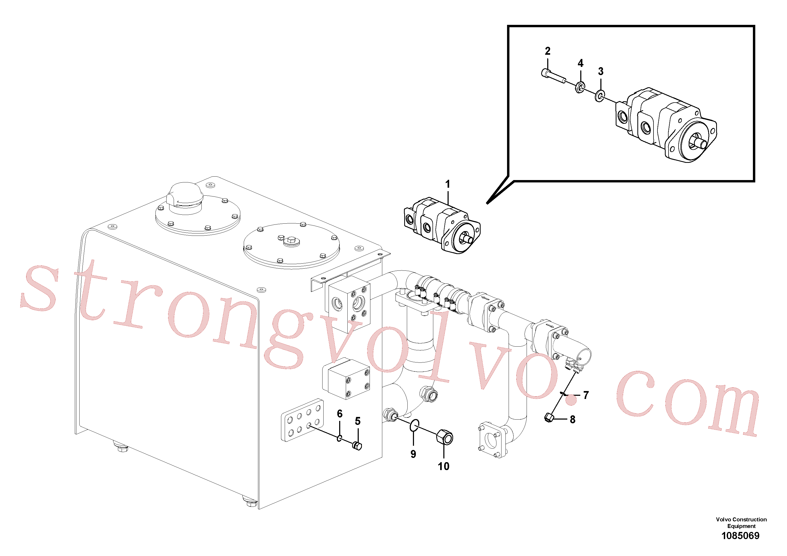VOE14600953 Volvo Hidráulica de serviço, inclinação e rotor na estrutura superior(1085069 Montagem)