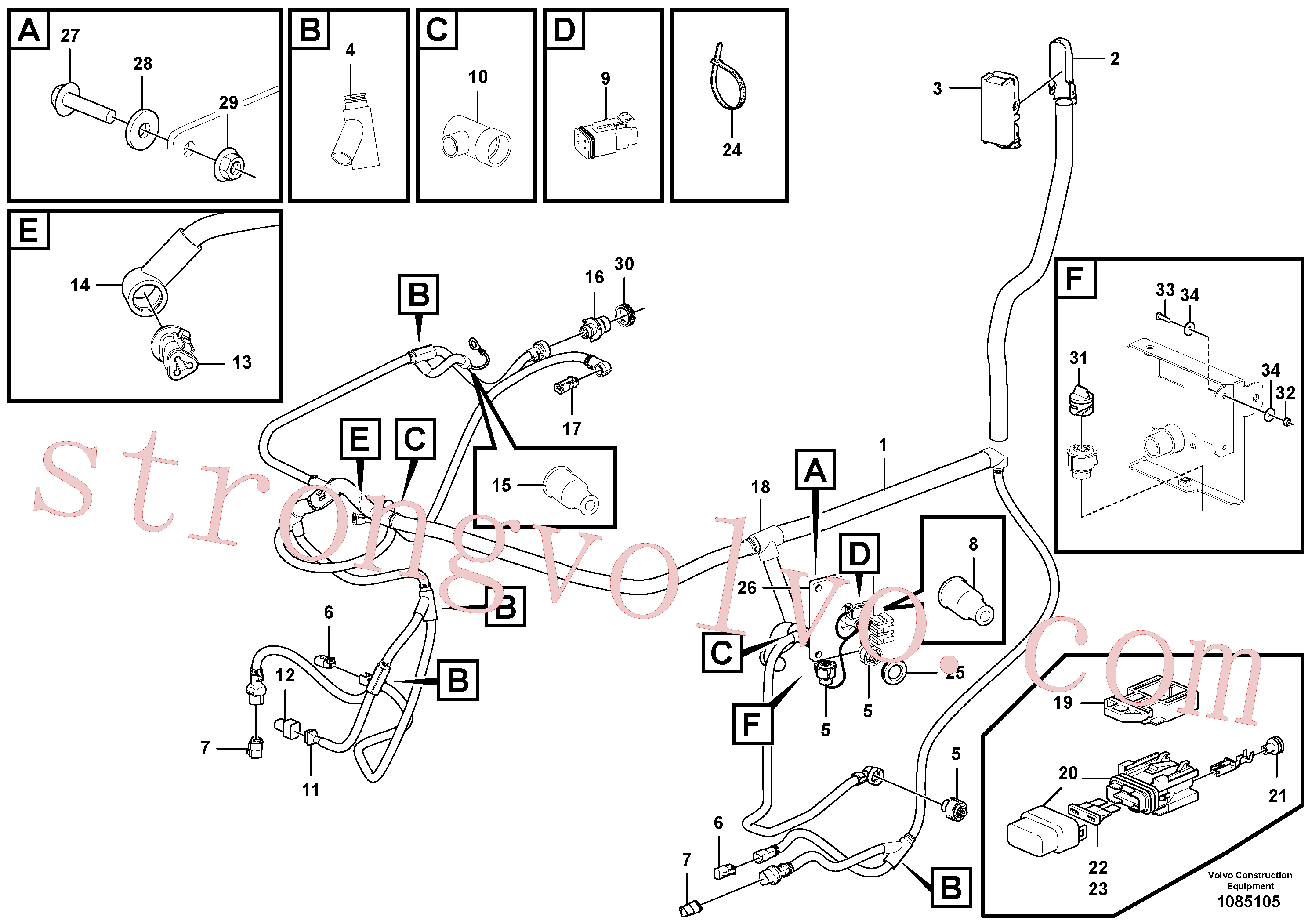 VOE997400 Volvo Cablagem, por baixo da cabina(1085105 Montagem)