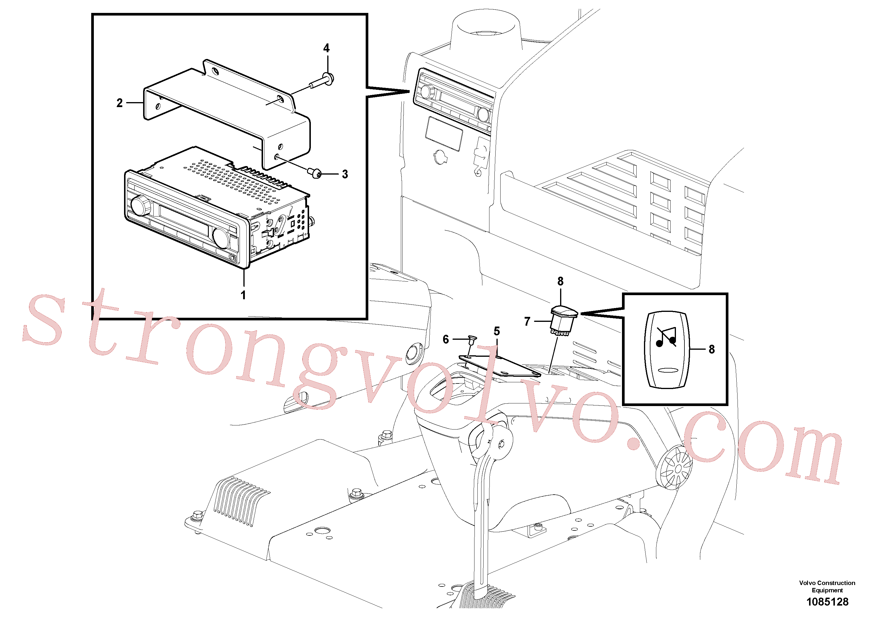 VOE13969737 Volvo Rádio gravador de cassetes com detalhes de montagem(1085128 Montagem)