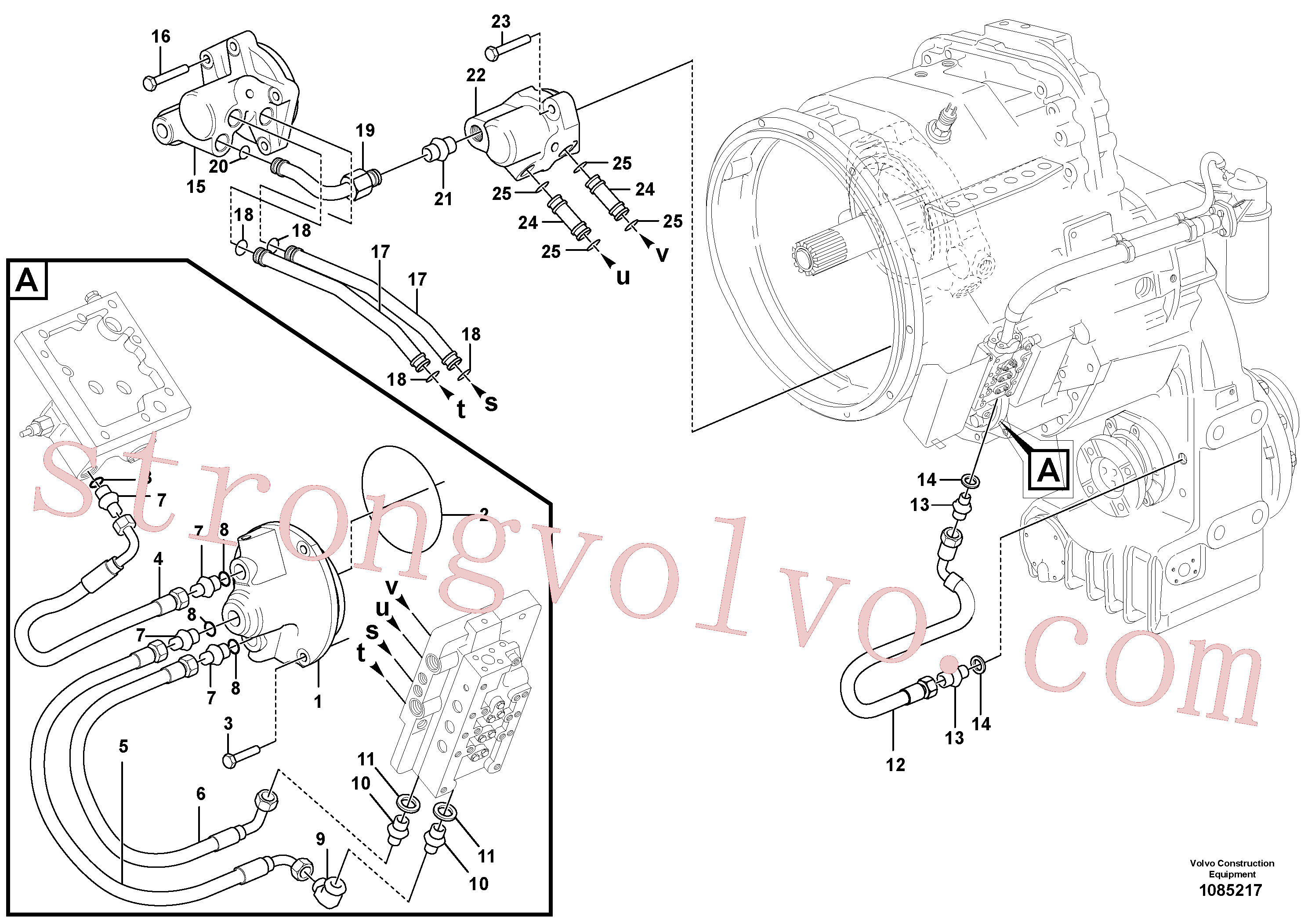 VOE925263 Volvo Distribuidor de óleo e tubo(1085217 Montagem)