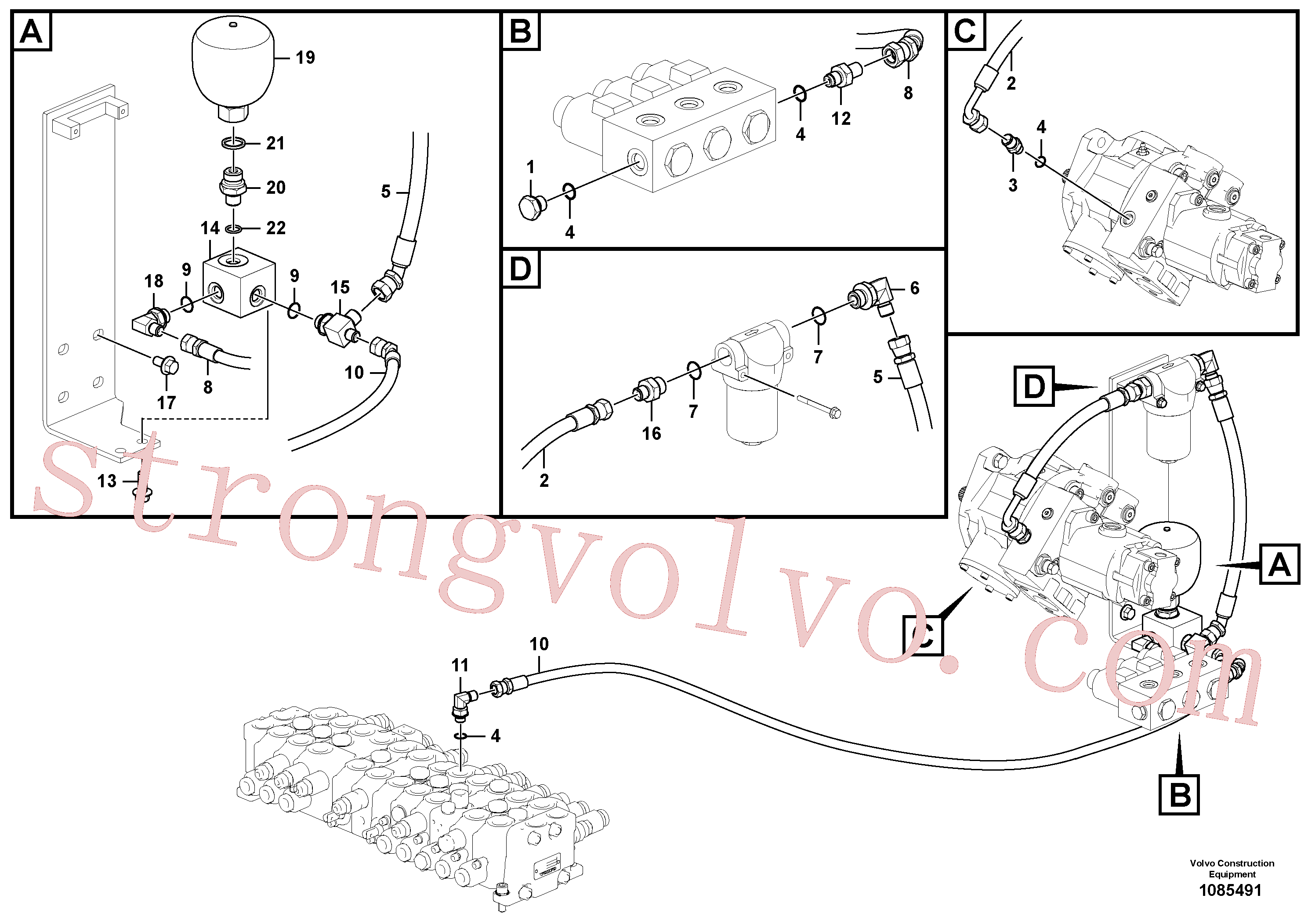VOE14507312 Volvo Sistema servomotor, suporte do filtro e tubagem da bomba(1085491 Montagem)