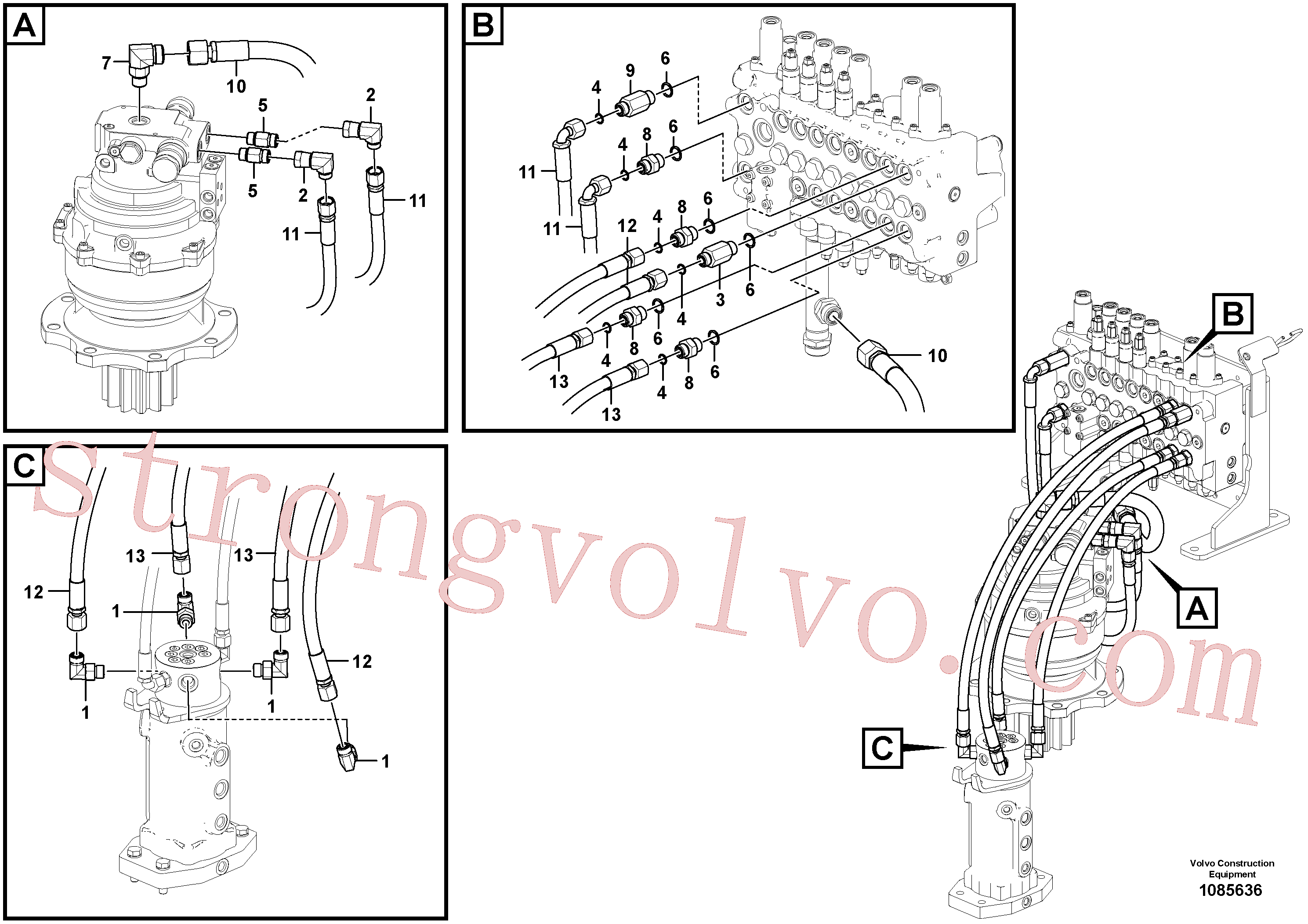 VOE936311 Volvo Sistema hidráulico, válvula de comando da lança e articulação(1085636 Montagem)