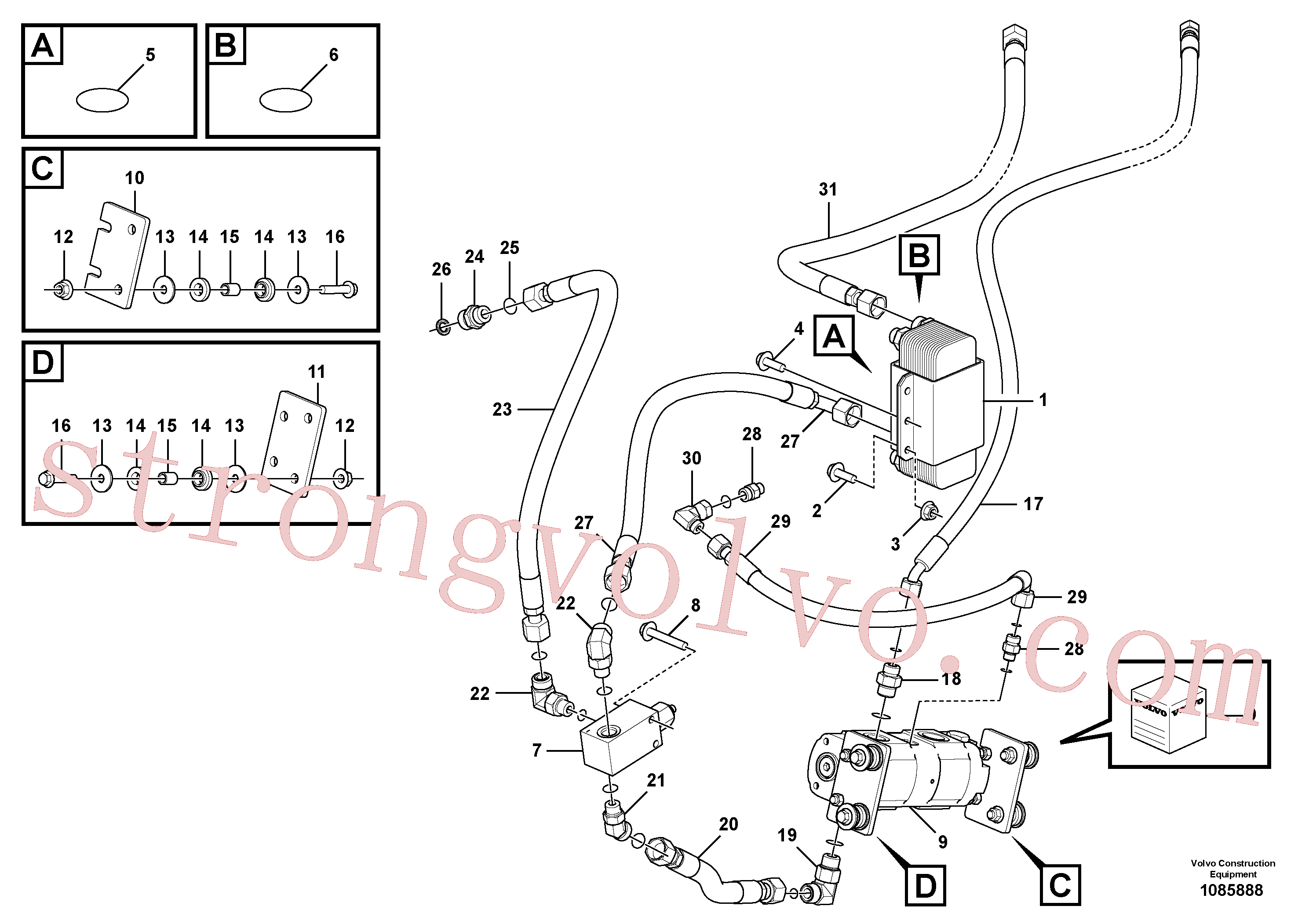 VOE936610 Volvo Refrigerador de óleo, à frente, circuito do motor.(1085888 Montagem)