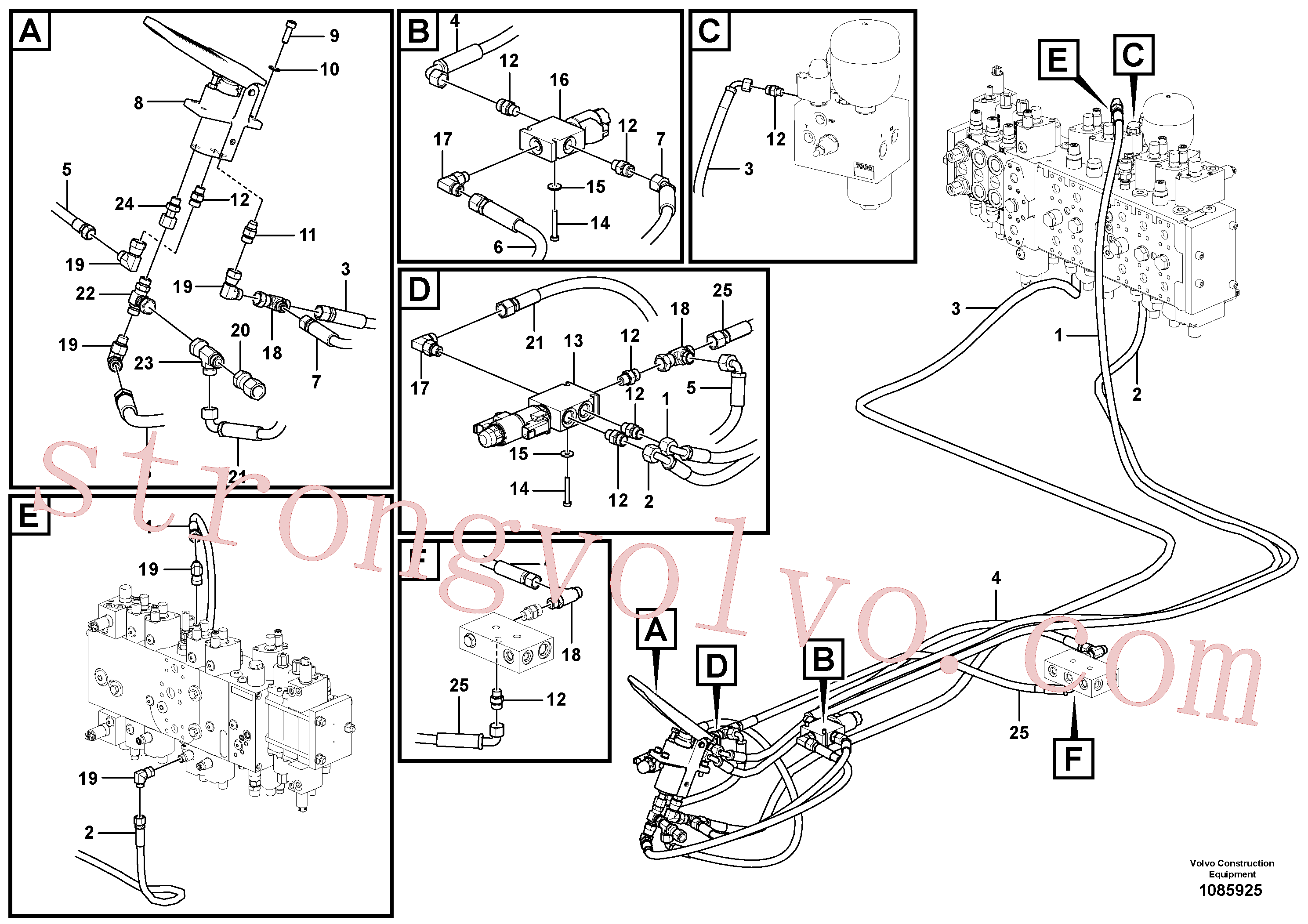 VOE937228 Volvo Sistema servomotor, válvula de comando para pedal da válvula de comando(1085925 Montagem)