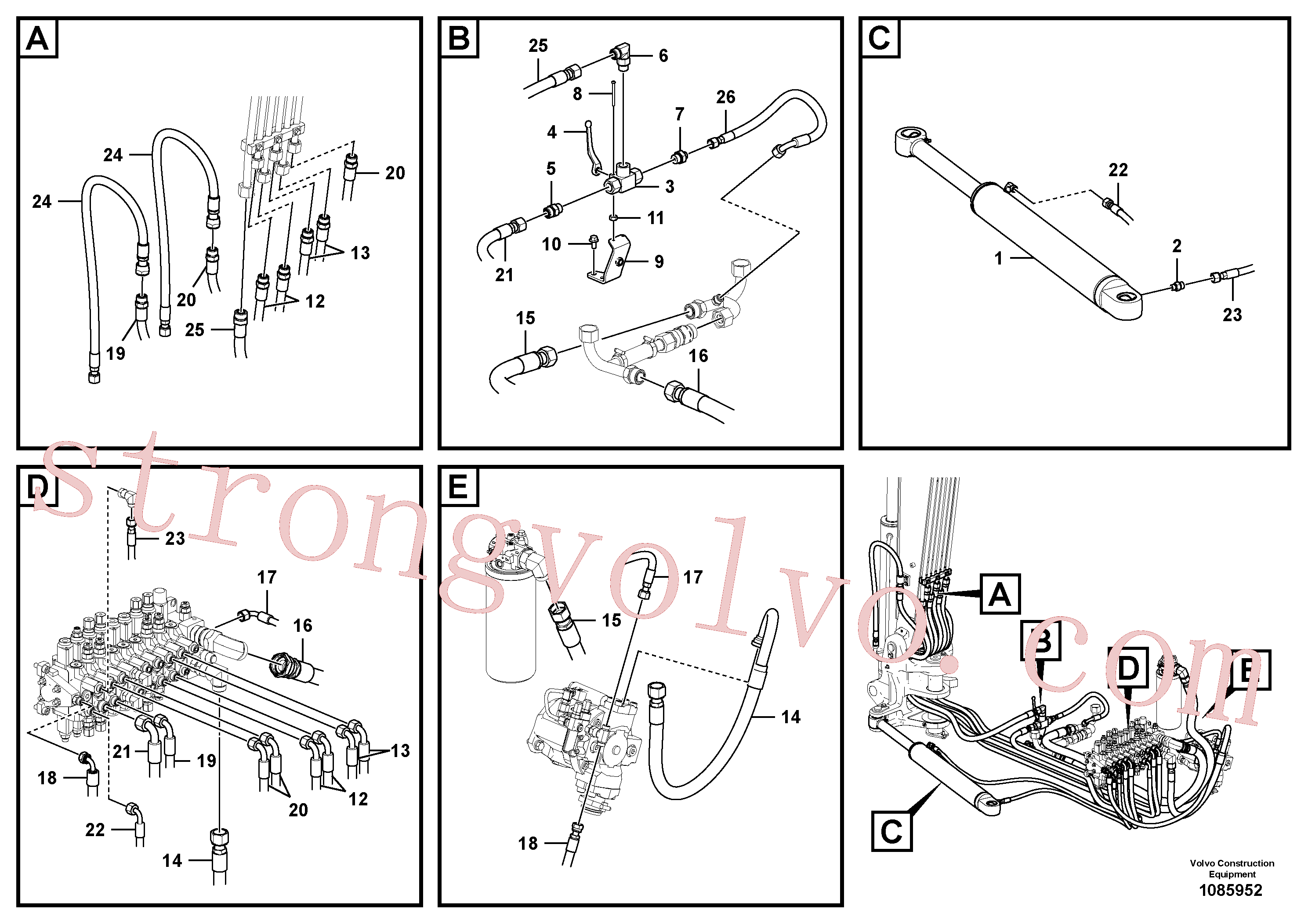 VOE15671519 Volvo Circuito hidráulico (plataforma/válvula de equilíbrio/cilindro de desvio)(1085952 Montagem)