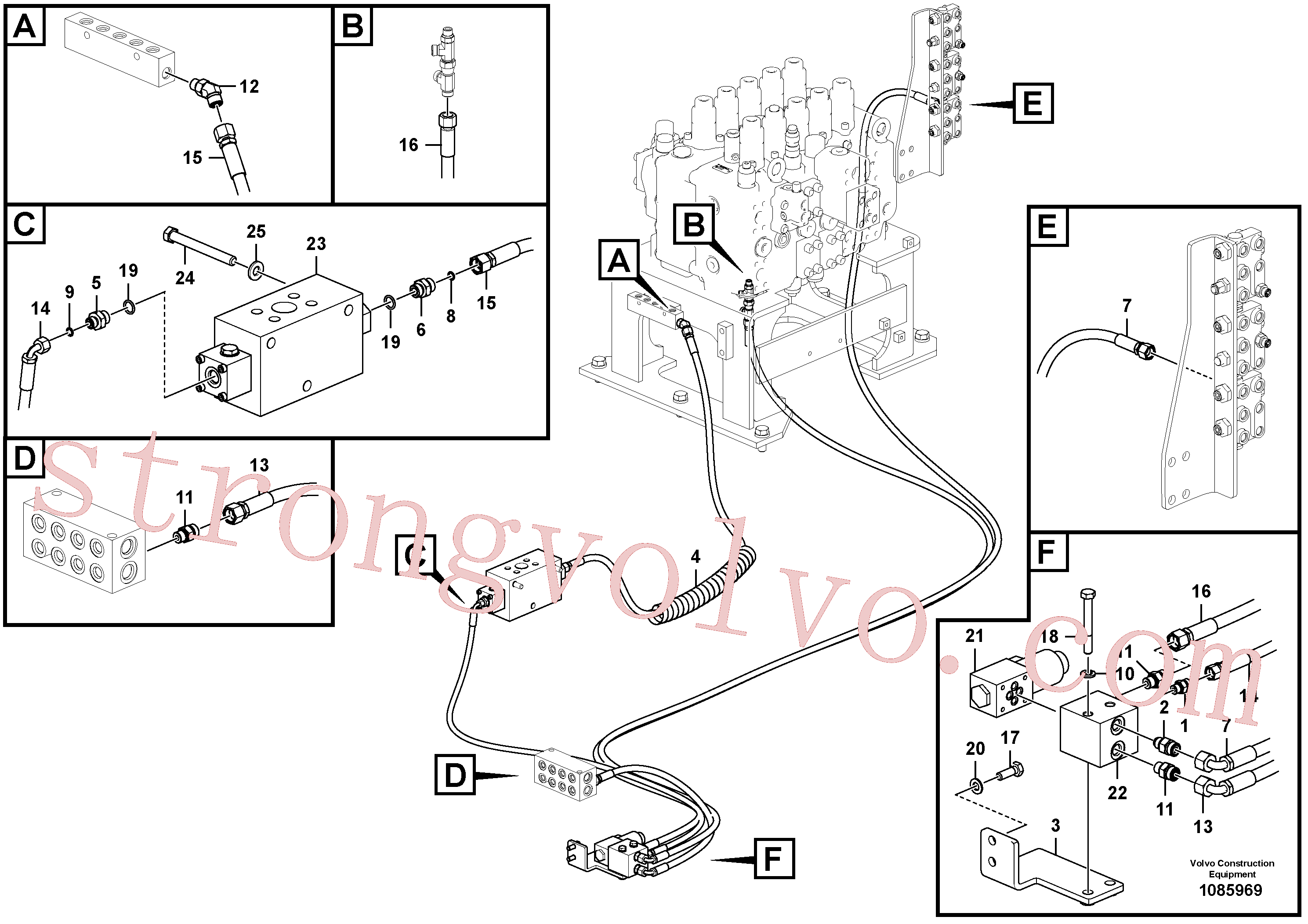 VOE937352 Volvo Sistema servomotor, válvula de comando para válvula solenóide(1085969 Montagem)