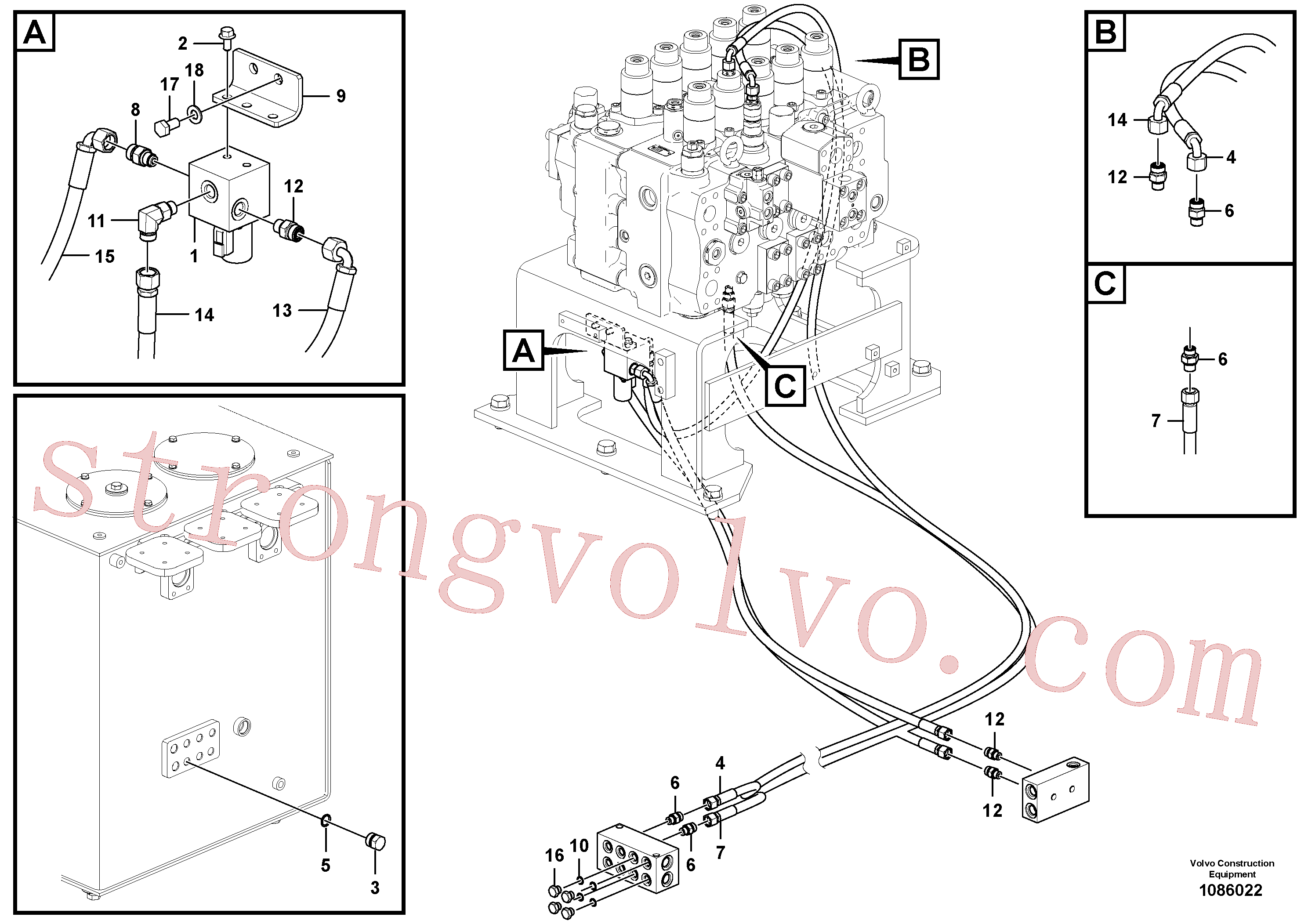 VOE937593 Volvo Sistema servomotor, martelo e corte(1086022 Montagem)