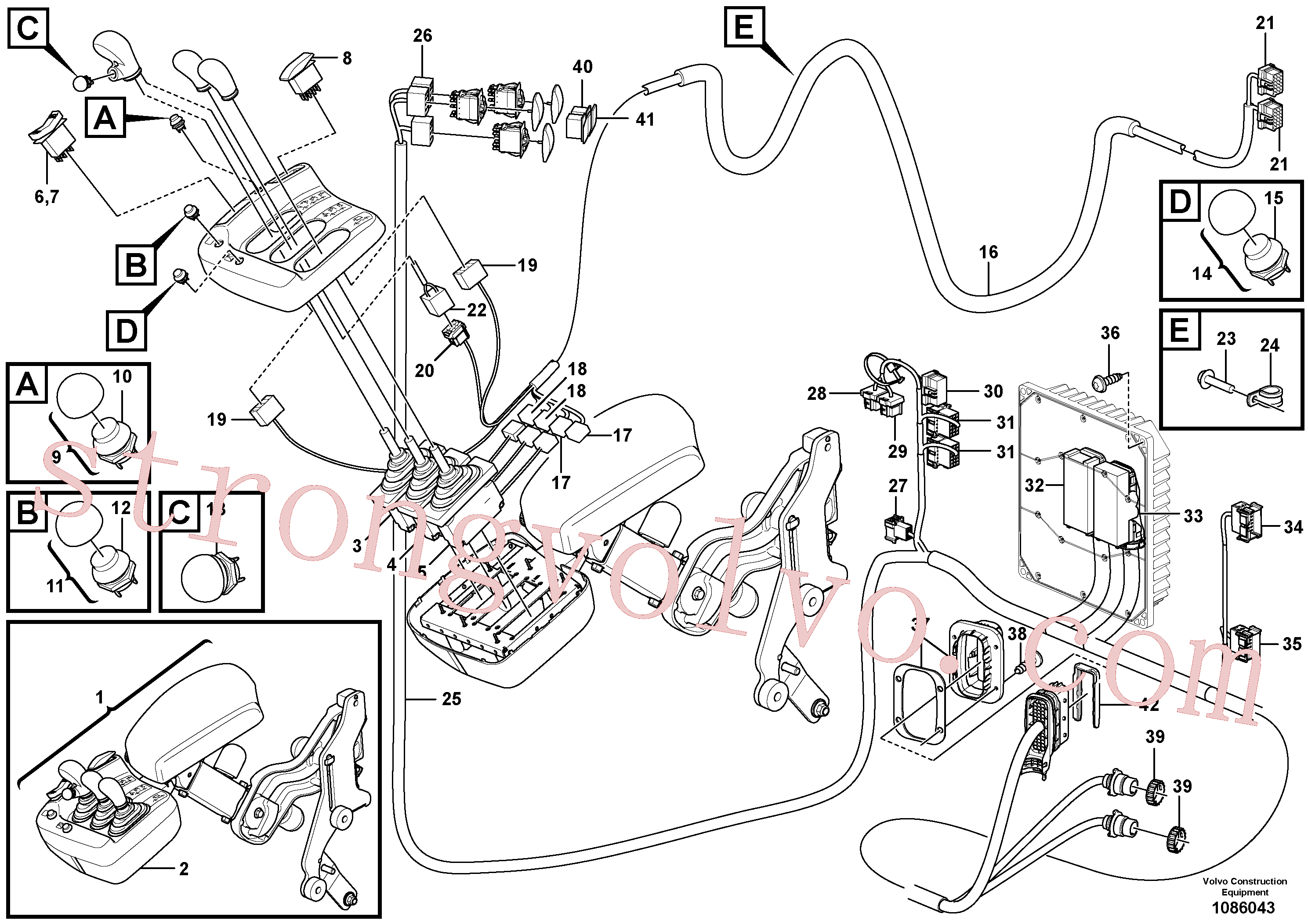 VOE874957 Volvo Cablagem, servomotor hidráulico/eléctrico de três alavancas(1086043 Montagem)