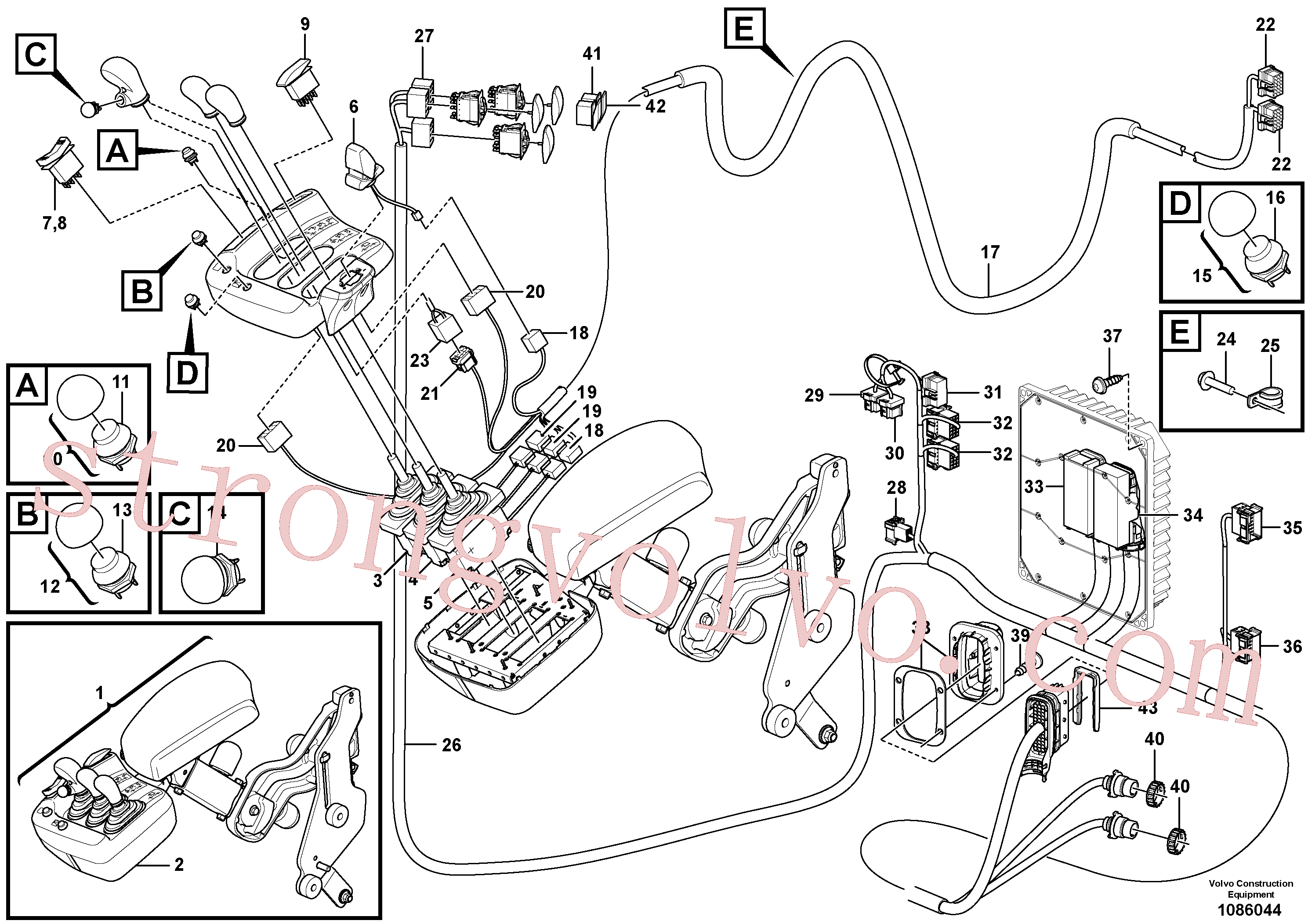 VOE11039681 Volvo Cablagem, servomotor hidráulico/eléctrico de quatro alavancas(1086044 Montagem)