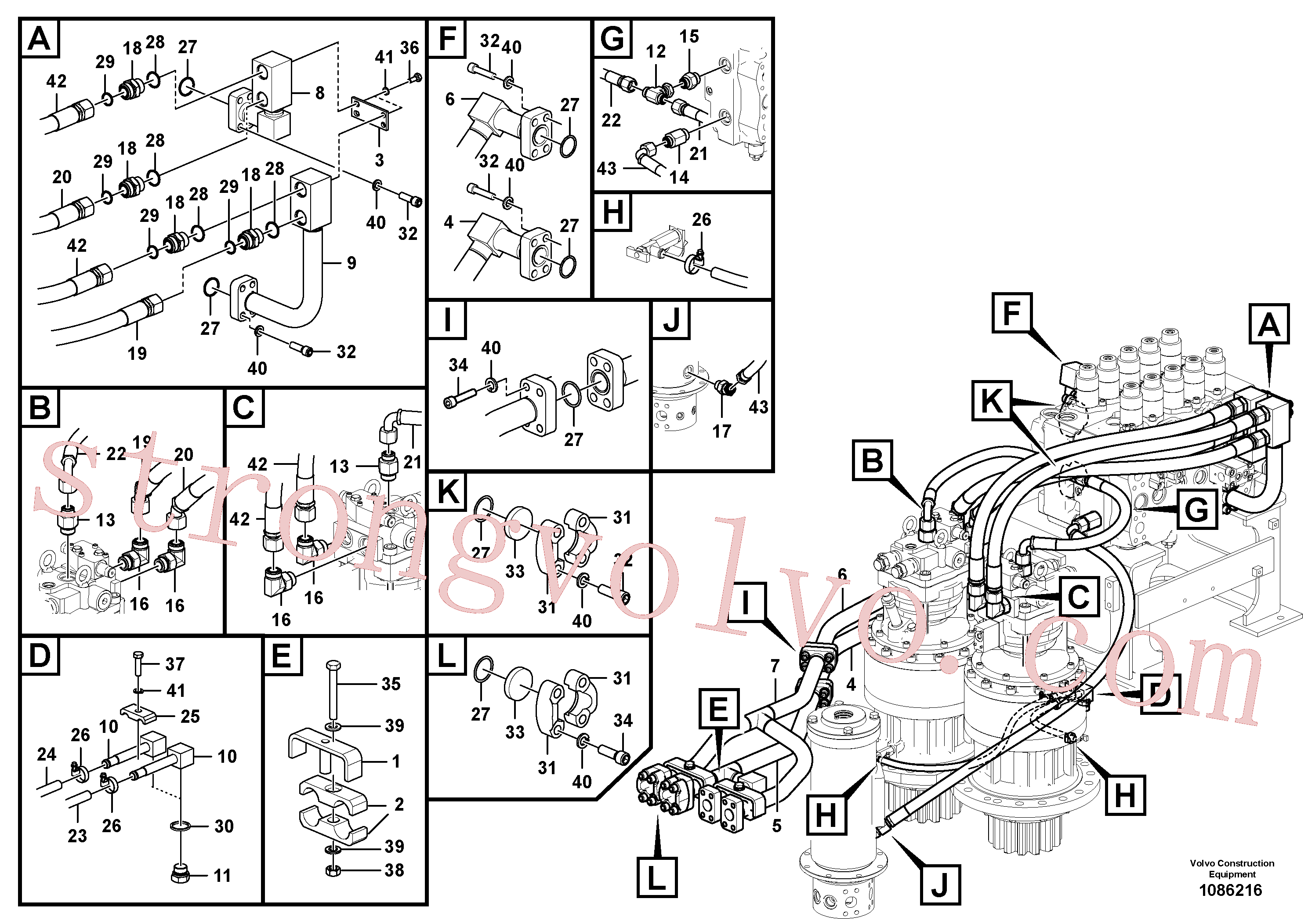 VOE15034440 Volvo Sistema hidráulico, válvula de comando da lança e articulação(1086216 Montagem)