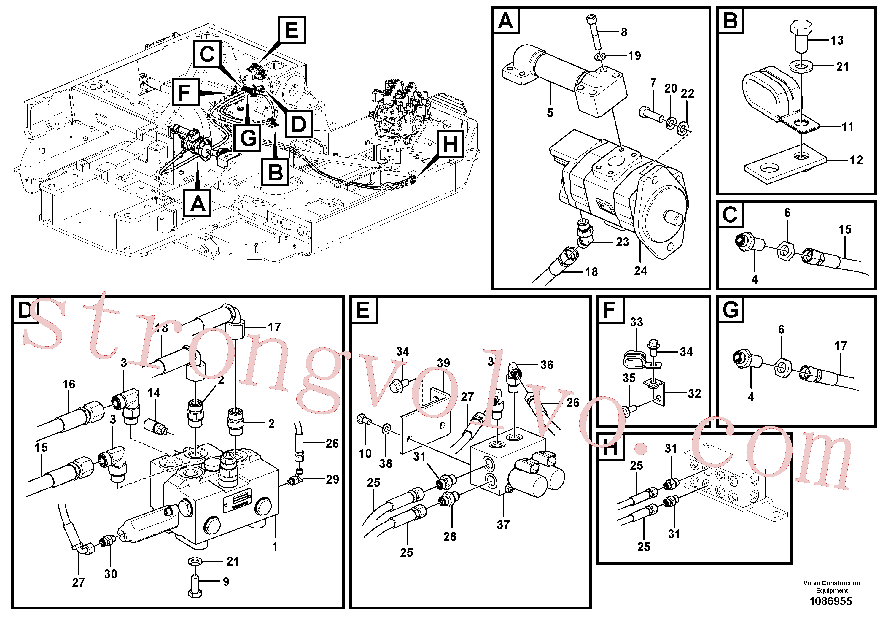 VOE938226 Volvo Hidráulica de serviço, inclinação e rotor na estrutura superior(1086955 Montagem)