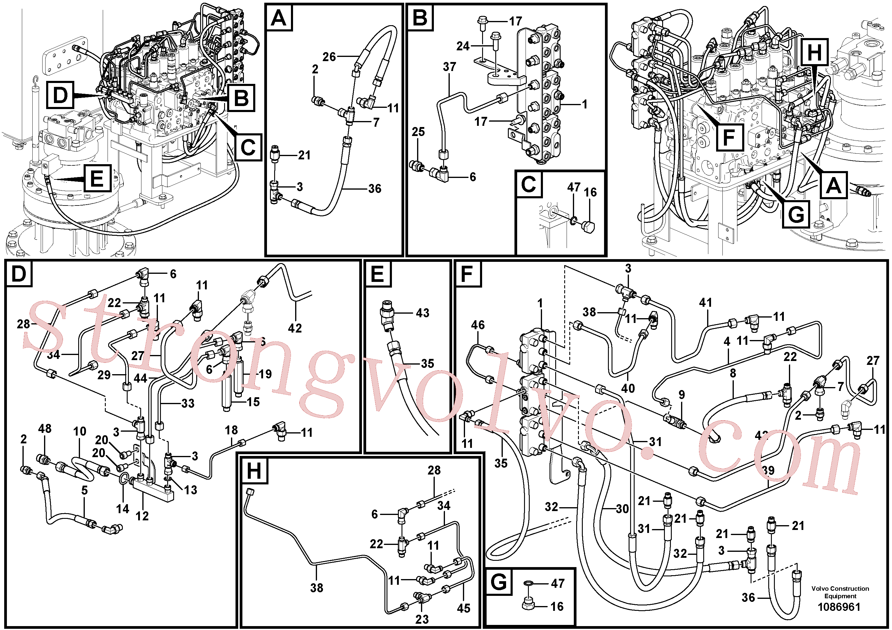 VOE937857 Volvo Sistema servomotor, tubagem da válvula de comando(1086961 Montagem)