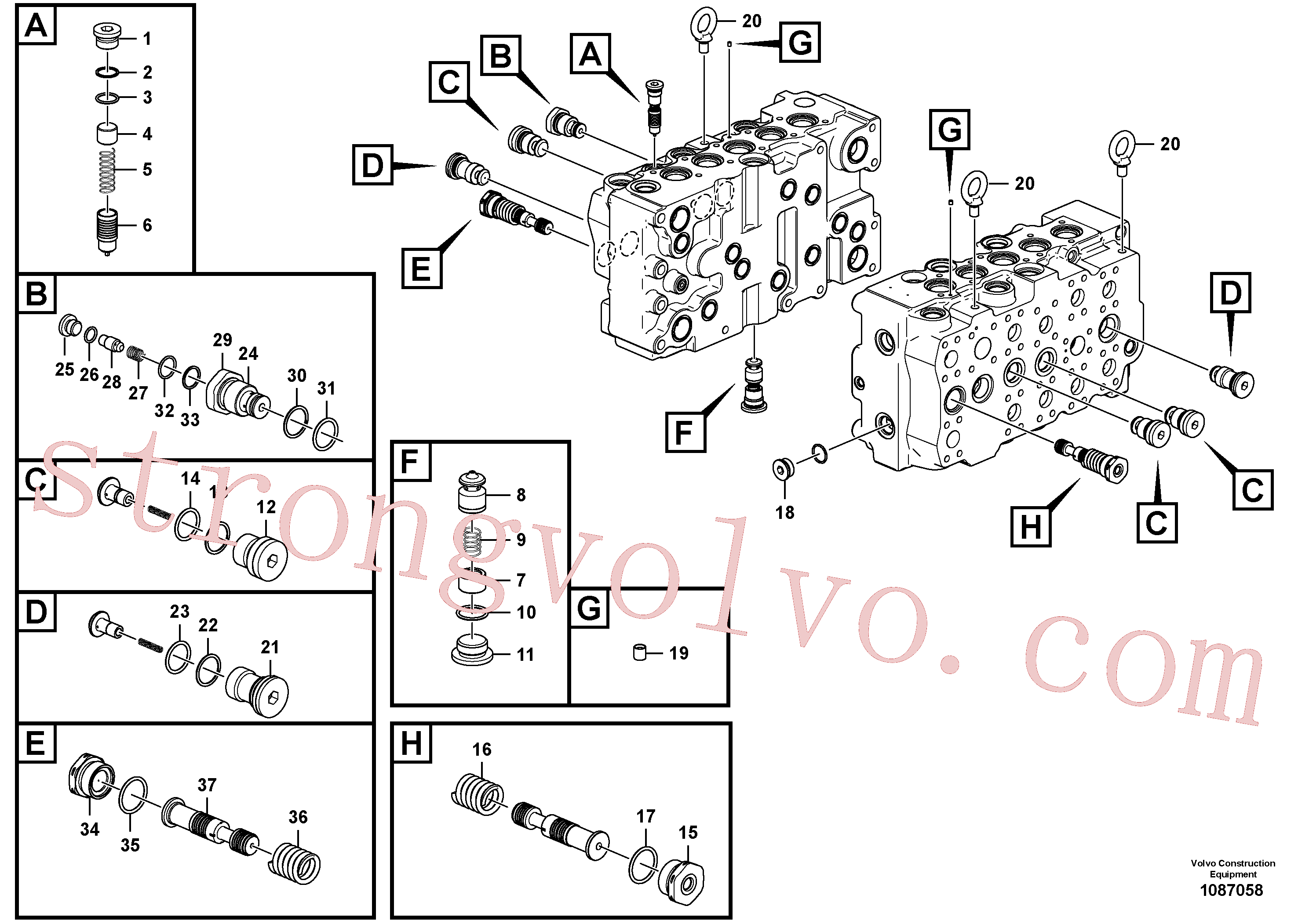 VOE14630916 Volvo Válvula mestra de comando(1087058 Montagem)
