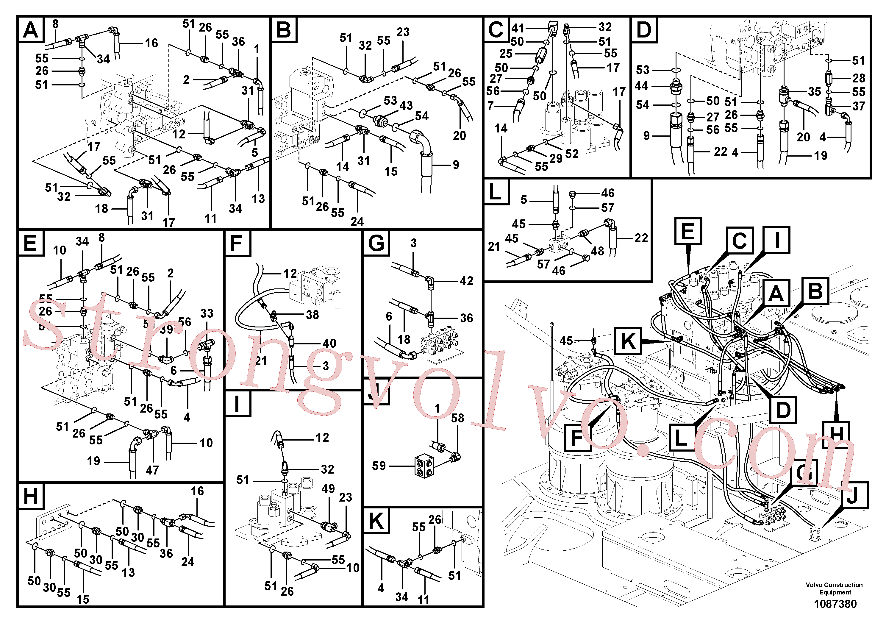 VOE936364 Volvo Sistema servomotor, tubagem da válvula de comando(1087380 Montagem)